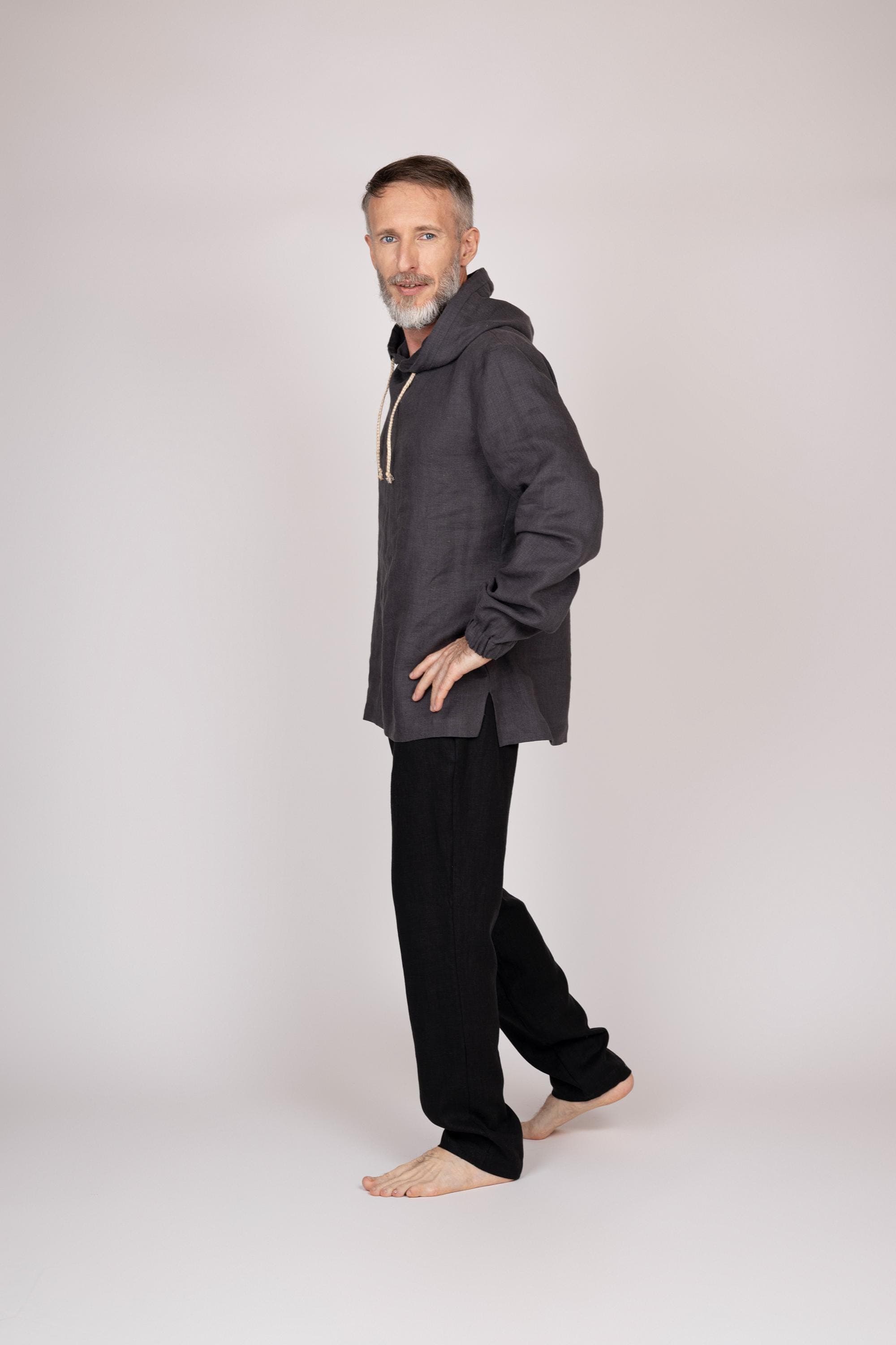 Belgian Linen Men's Hoodie - Elastic Cuff Sleeves - Blouson Sleeve Shirt - Boys Pullover - 30 Colors - image 3