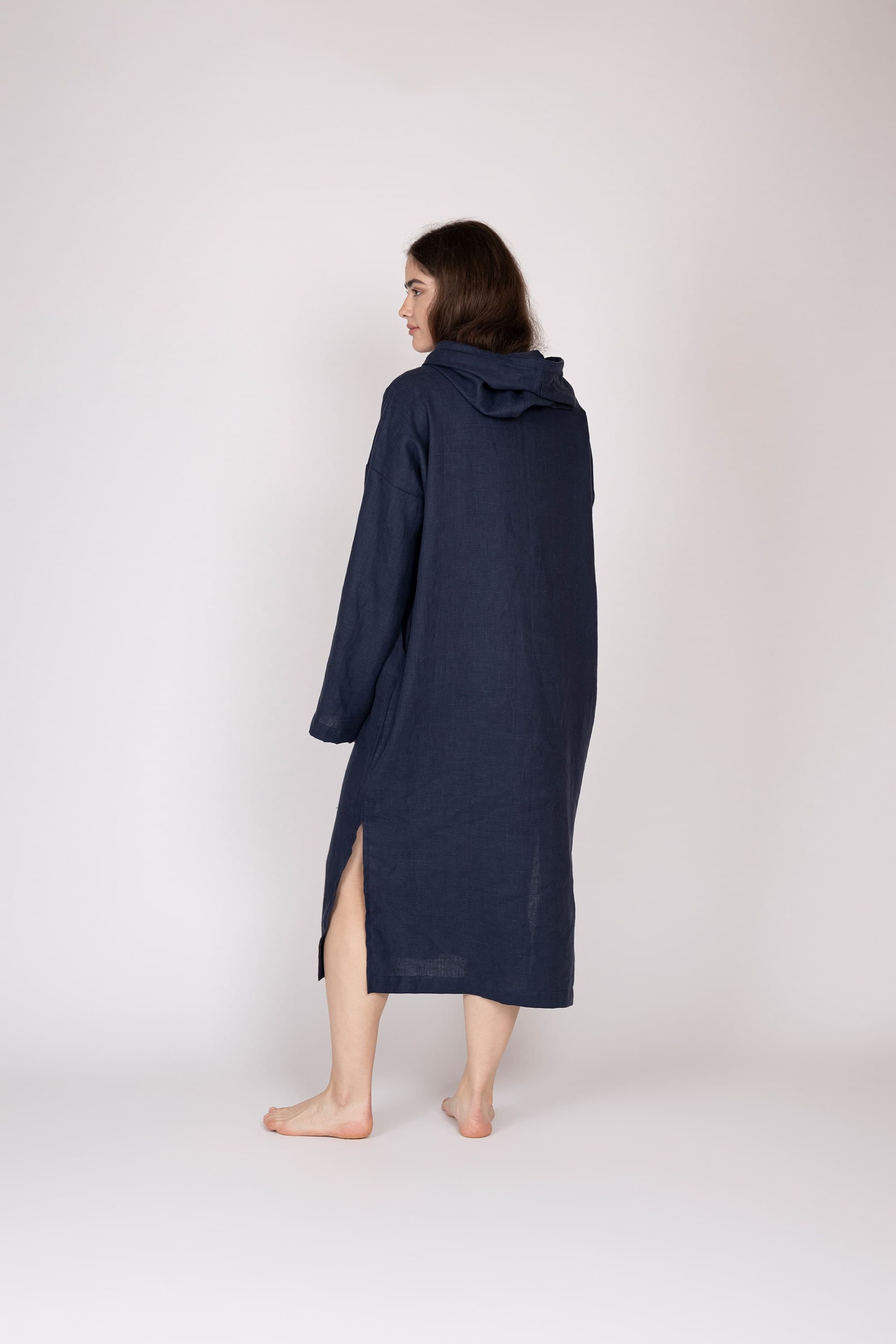 Belgian Linen Hooded Dress - Long Sleeve Tunic - Evening Beach Cover Up - 30 Colors - image 4