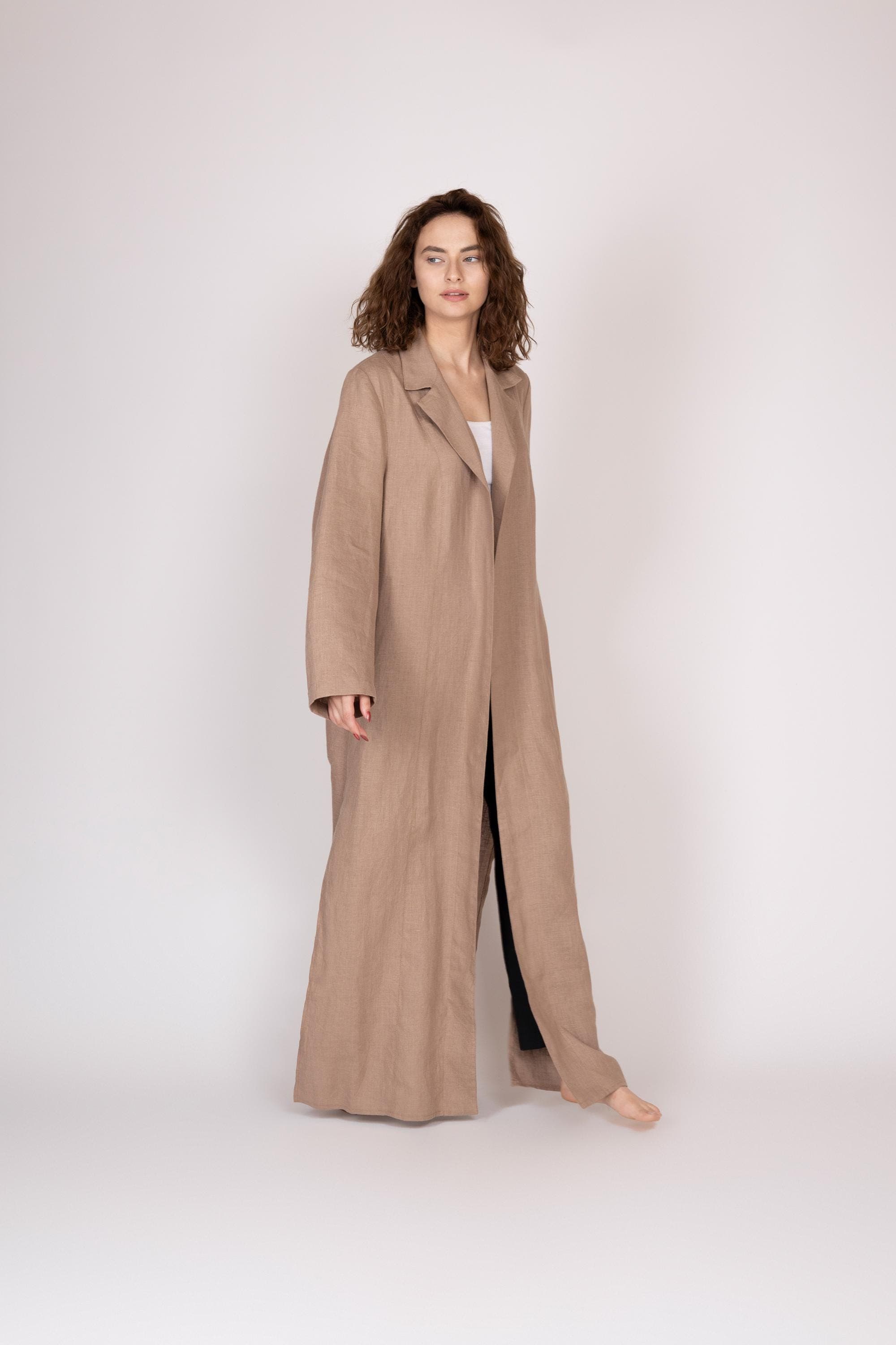 Belgian Linen Women Coat - Long Women's Flax Coat - Trench Coats for Girls - 30 Colors - image 3