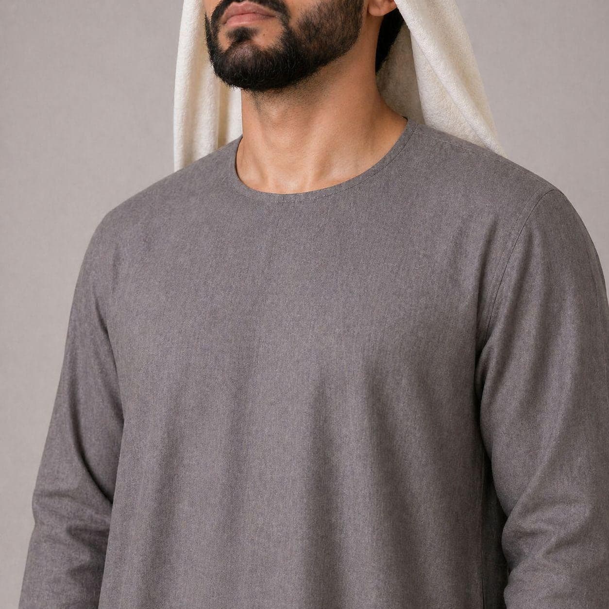 Belgian Linen Men's Thobe - Silver Color - Flax Jubba Man - Vacation Kurta - Summer Kaftan Jubba - image 4