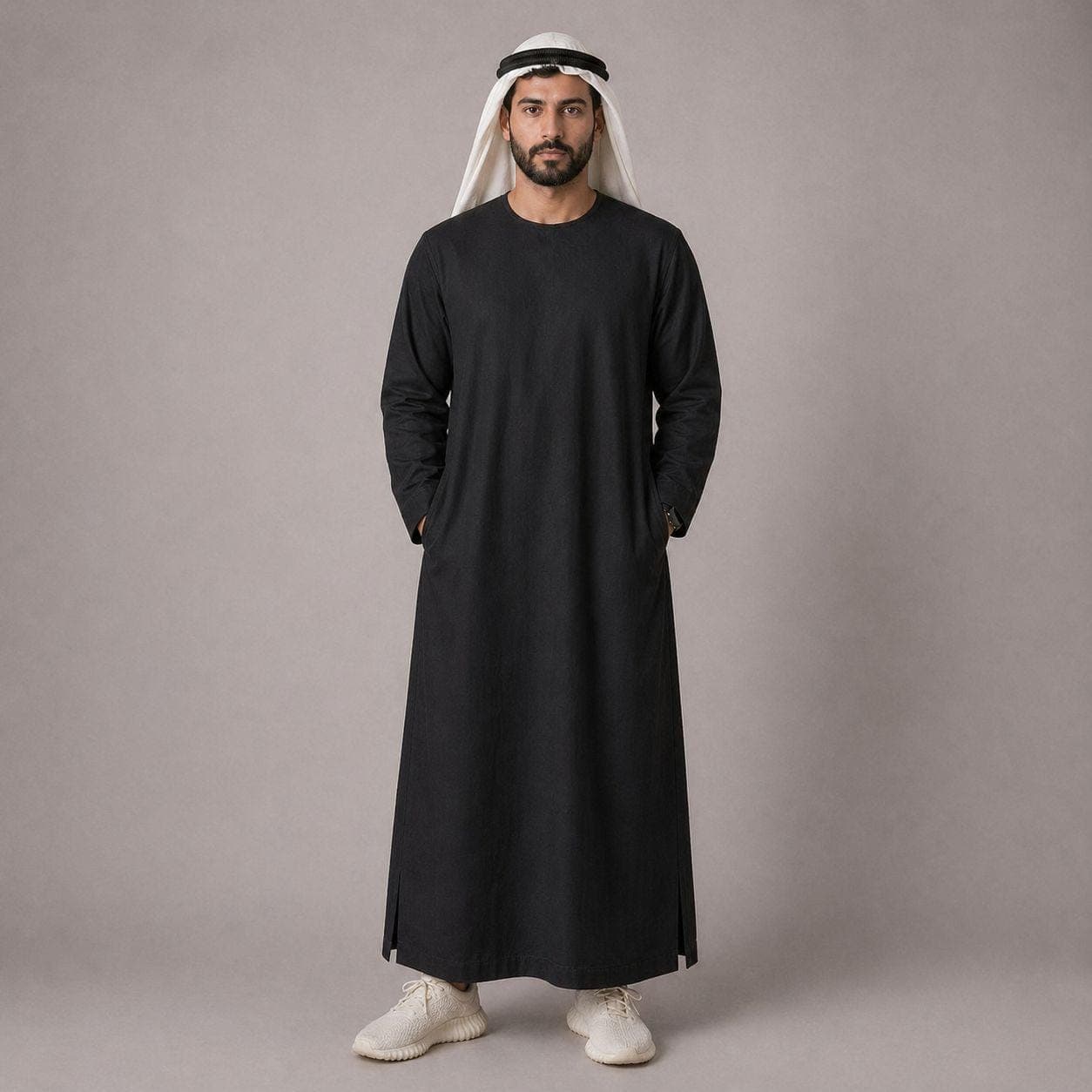 Belgian Linen Men's Thobe - Black Color - Islamic Robe - Basic Casual Kaftan - Traditional Man Kurta