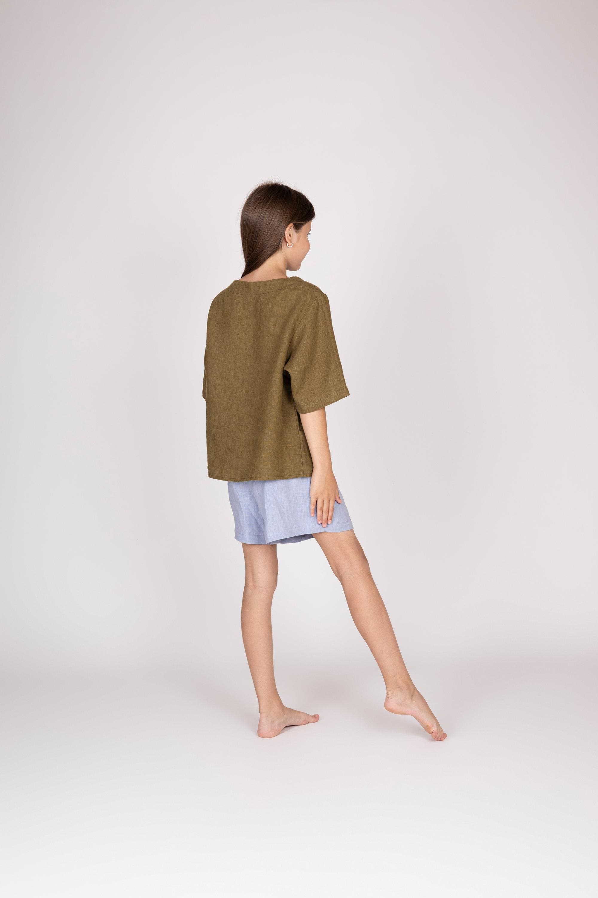 Belgian Linen Kids Elegant Top - Khaki Loose Fit Shirt for Daughters - 30 Colors - image 4