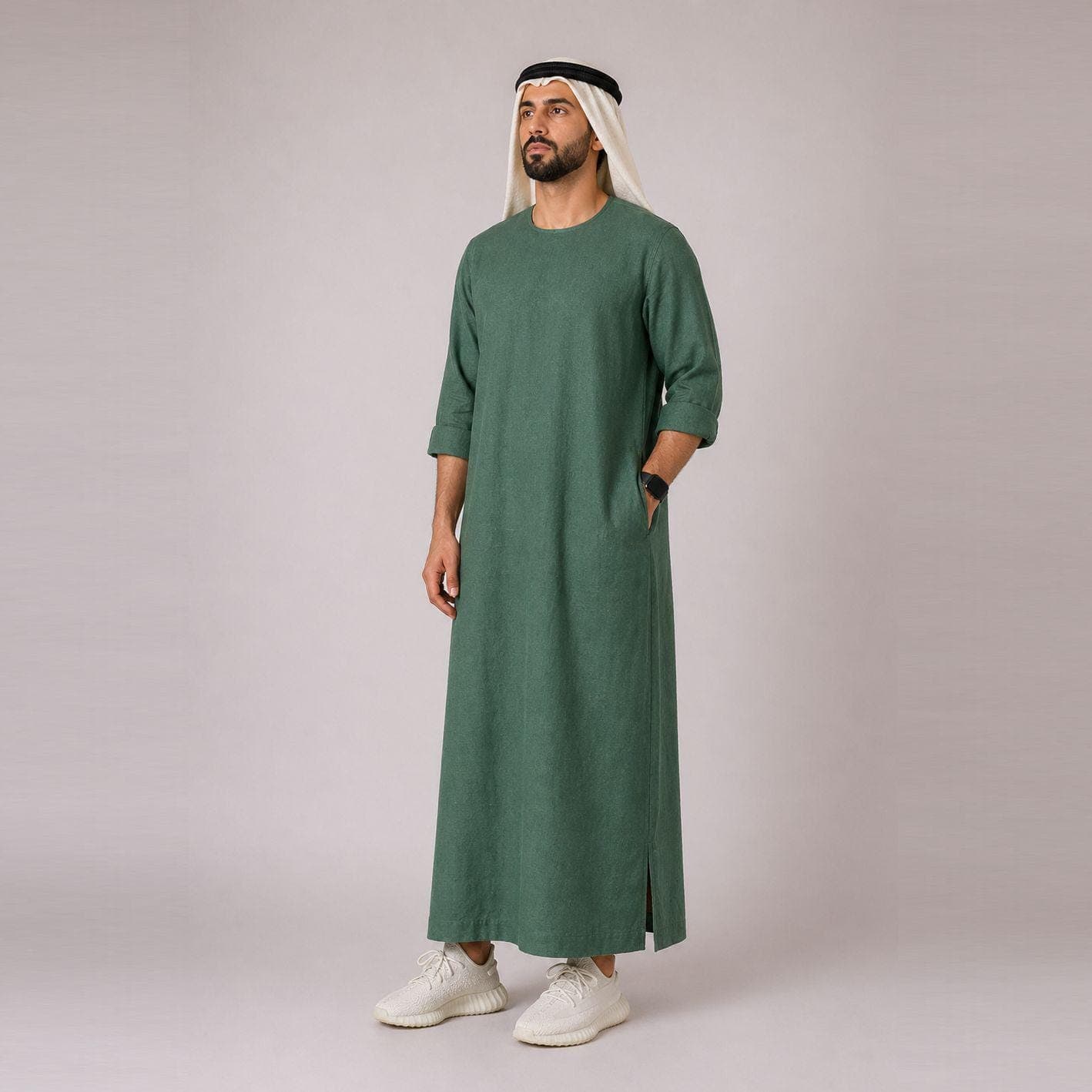 Belgian Linen Men's Kaftan - Emerald Kurta - Natural Islamic Clothing - Linen Thobes - 30 Colors - image 3