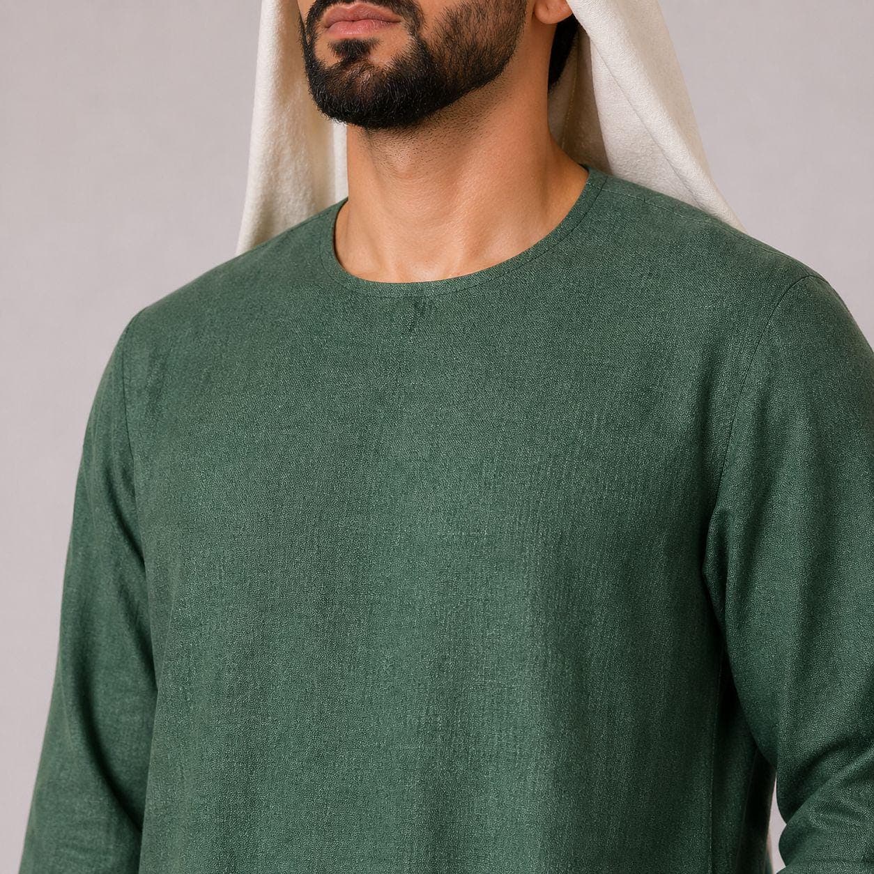 Belgian Linen Men's Thobe - Emerald Color - Relaxed Fit Thobes - Soft Linen Kaftan - Daily Kurta - image 4