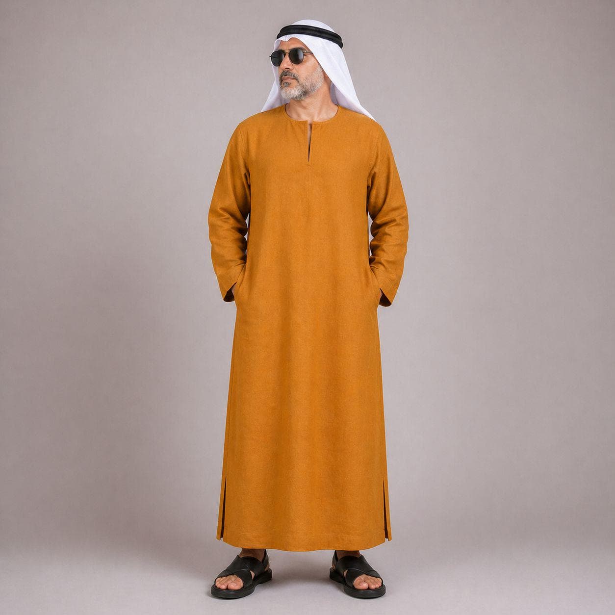 Belgian Linen Men's Kurta - Gold Color - Middle Eastern Wear - Linen Outfit Men - Kaftan Shirts - image 3