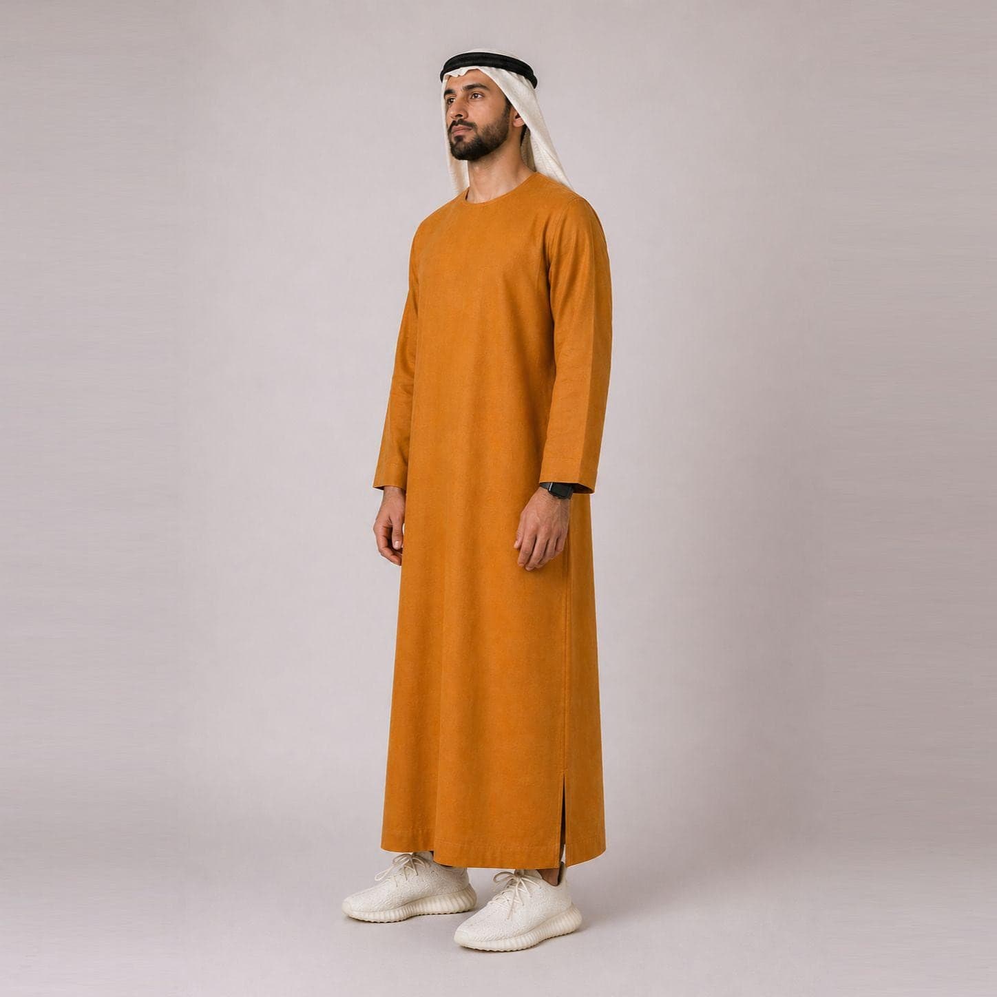 Belgian Linen Men's Thobe - Gold Color - Breathable Flax Wear - Designer Thobes - Modern Arab Clothing - image 4