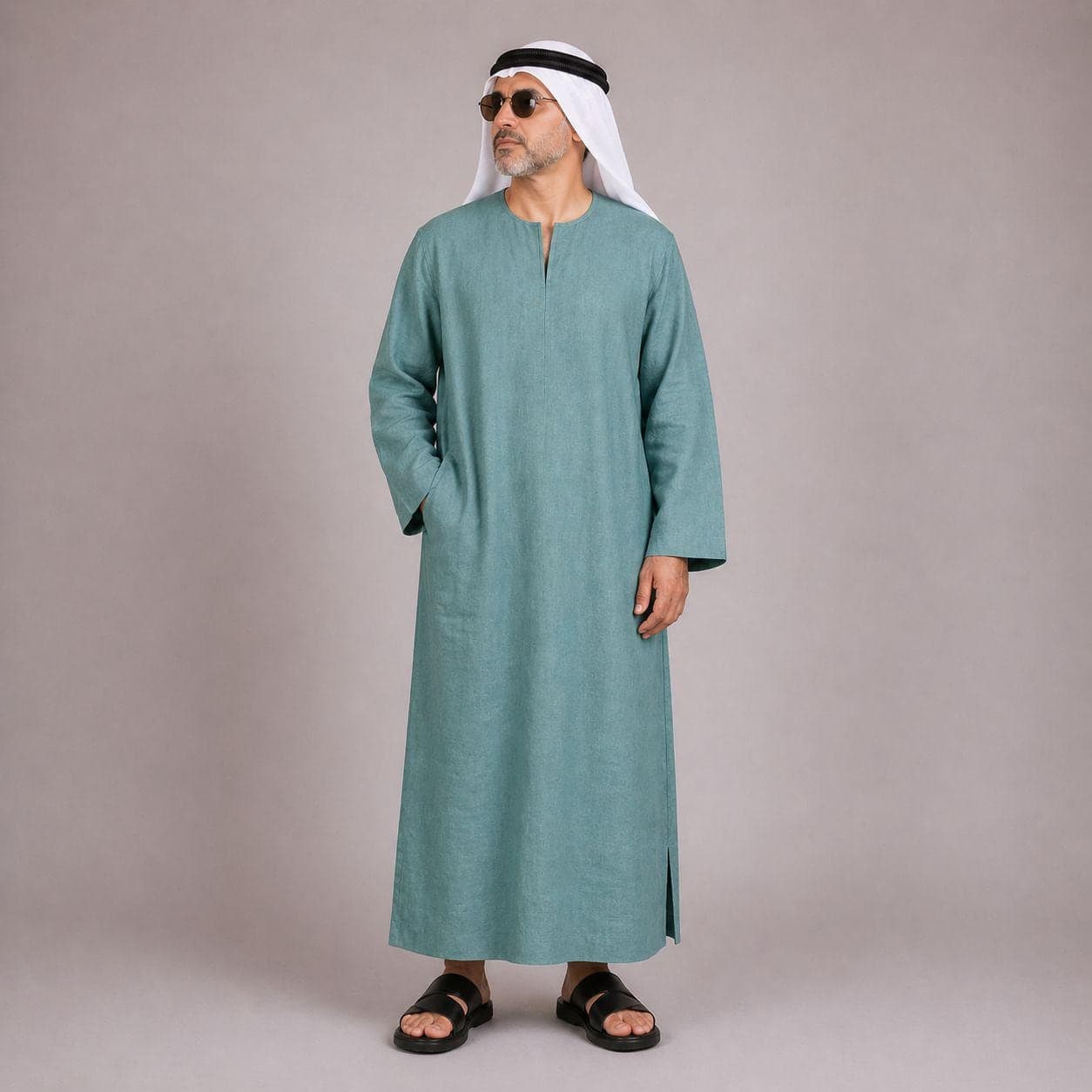 Belgian Linen Men's Kurta - Aquamarine Color - Blue Male Thobe - Arab Clothing - Ramadan Kaftan - image 3