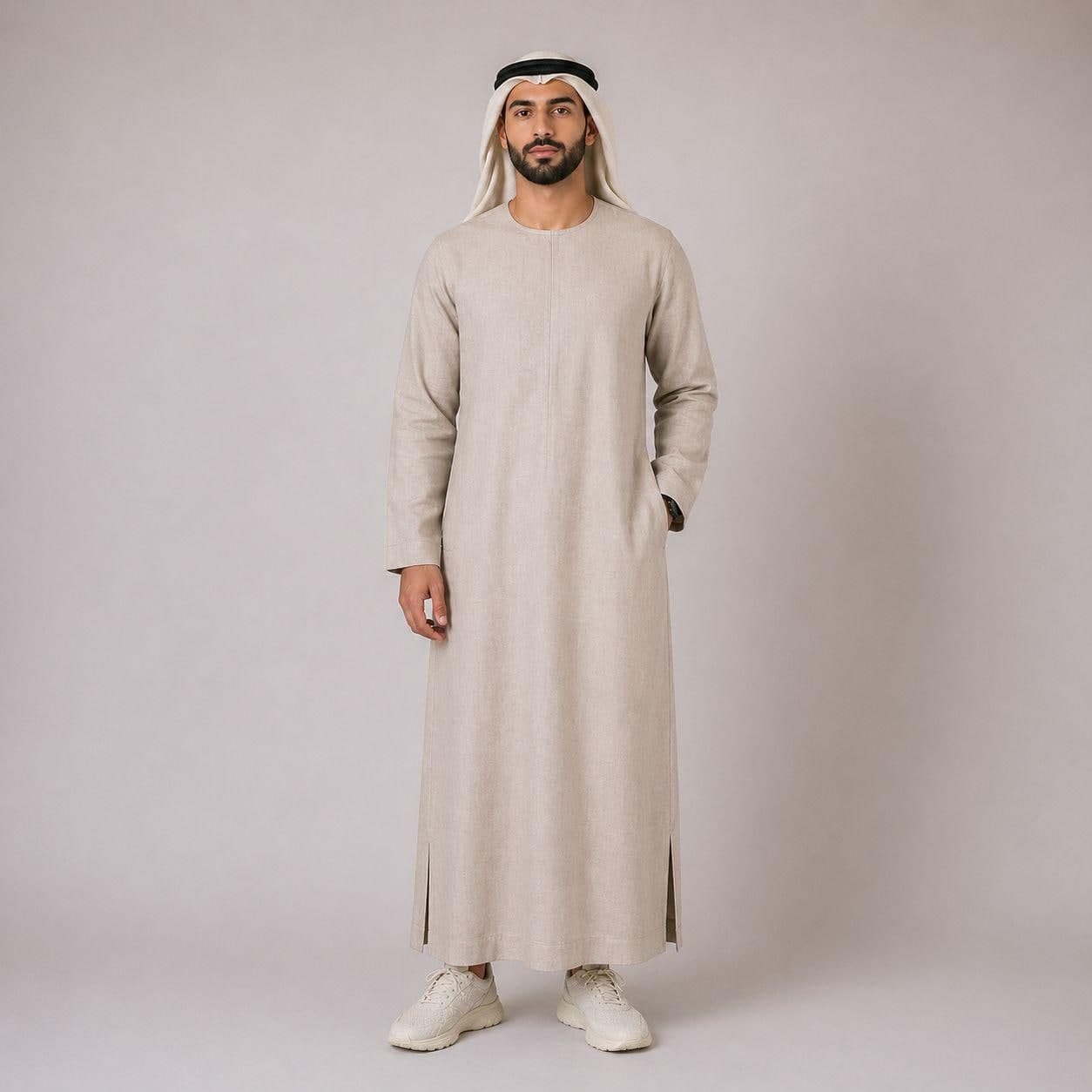 Belgian Linen Men's Thobe - Natural Color - Daily Wear Thobes - Street Style Kaftan - Handmade Kurtas