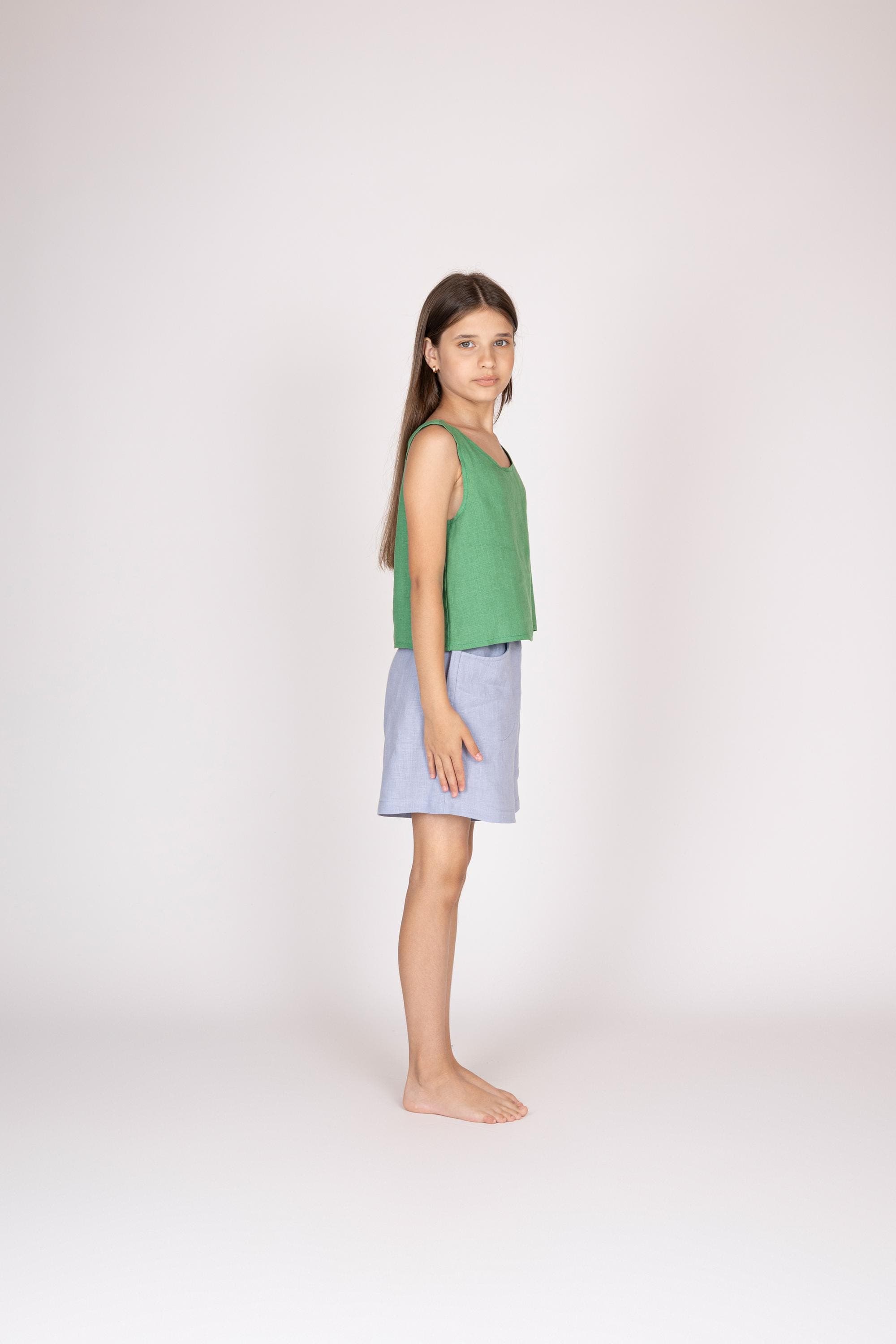 Belgian Linen Kids Minimalist Top - Simple & Basic Shirt for Girls - Crop Tops - 30 Colors - image 3