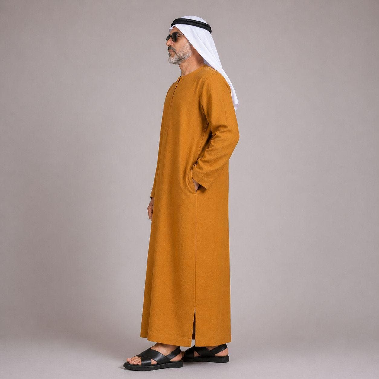 Belgian Linen Men's Kurta - Gold Color - Middle Eastern Wear - Linen Outfit Men - Kaftan Shirts