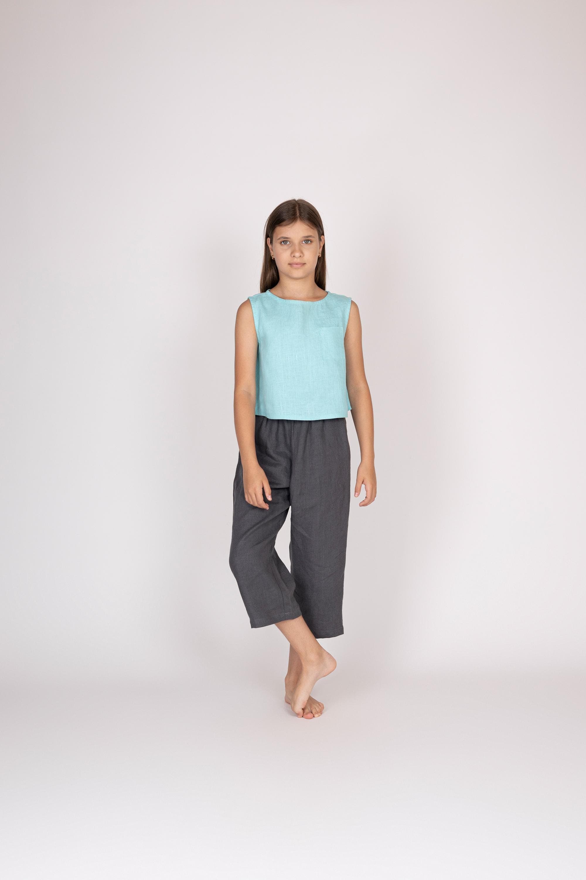 Belgian Linen Kids' Tee - Sleeveless Crop Top - Tank Shirt for Girls - 30 Colors