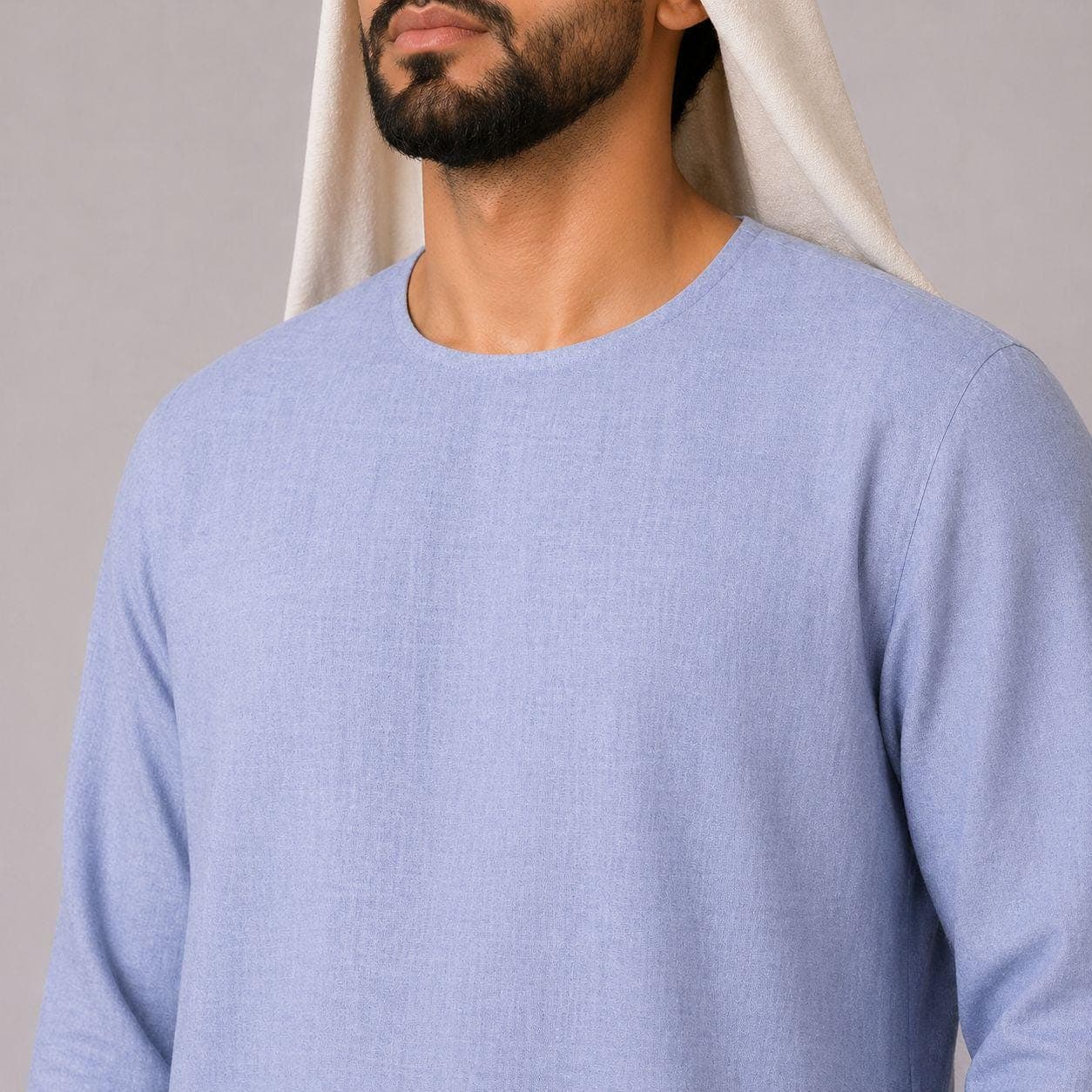 Belgian Linen Men's Thobe - Sky Color - Linen Dishdasha - Luxury Kurtas - Modest Eastern Menswear - image 5