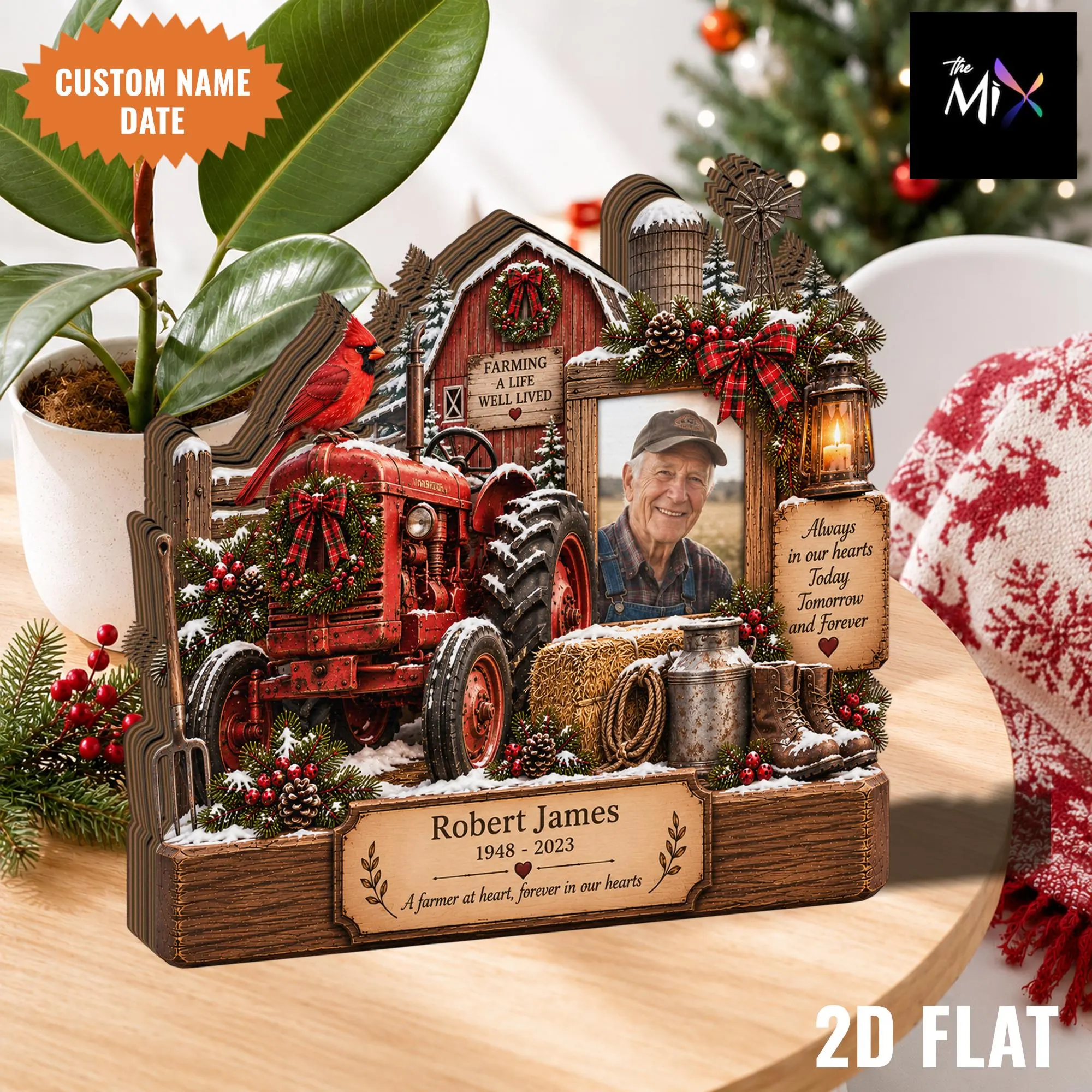 Personalized Christmas Memorial Wooden Block, Farmer Memorial Decor, Tractor Memorial Gift, In Loving Memory Keepsake - image 3