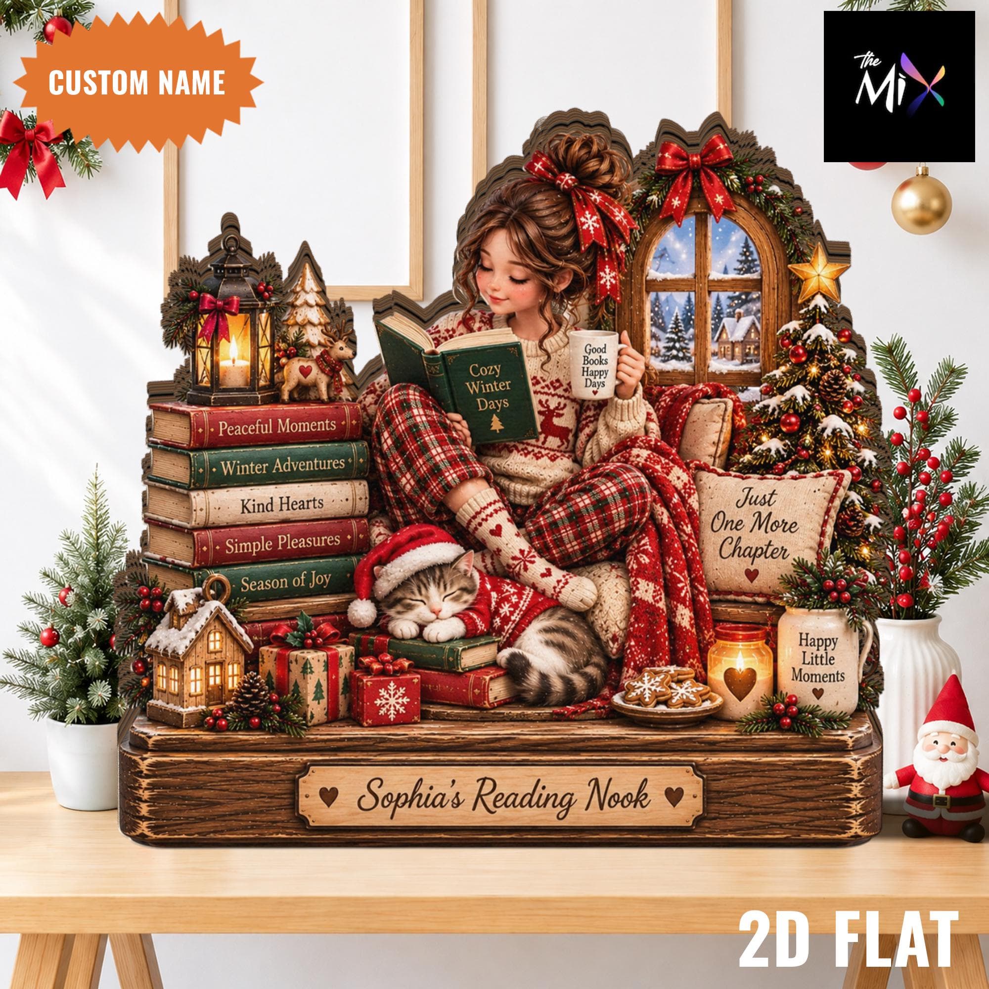 Personalized Christmas Wooden Block, Cozy Reading Nook Decor, Custom Book Lover Gift, Christmas Home Decor, Winter Reading Gift - image 3