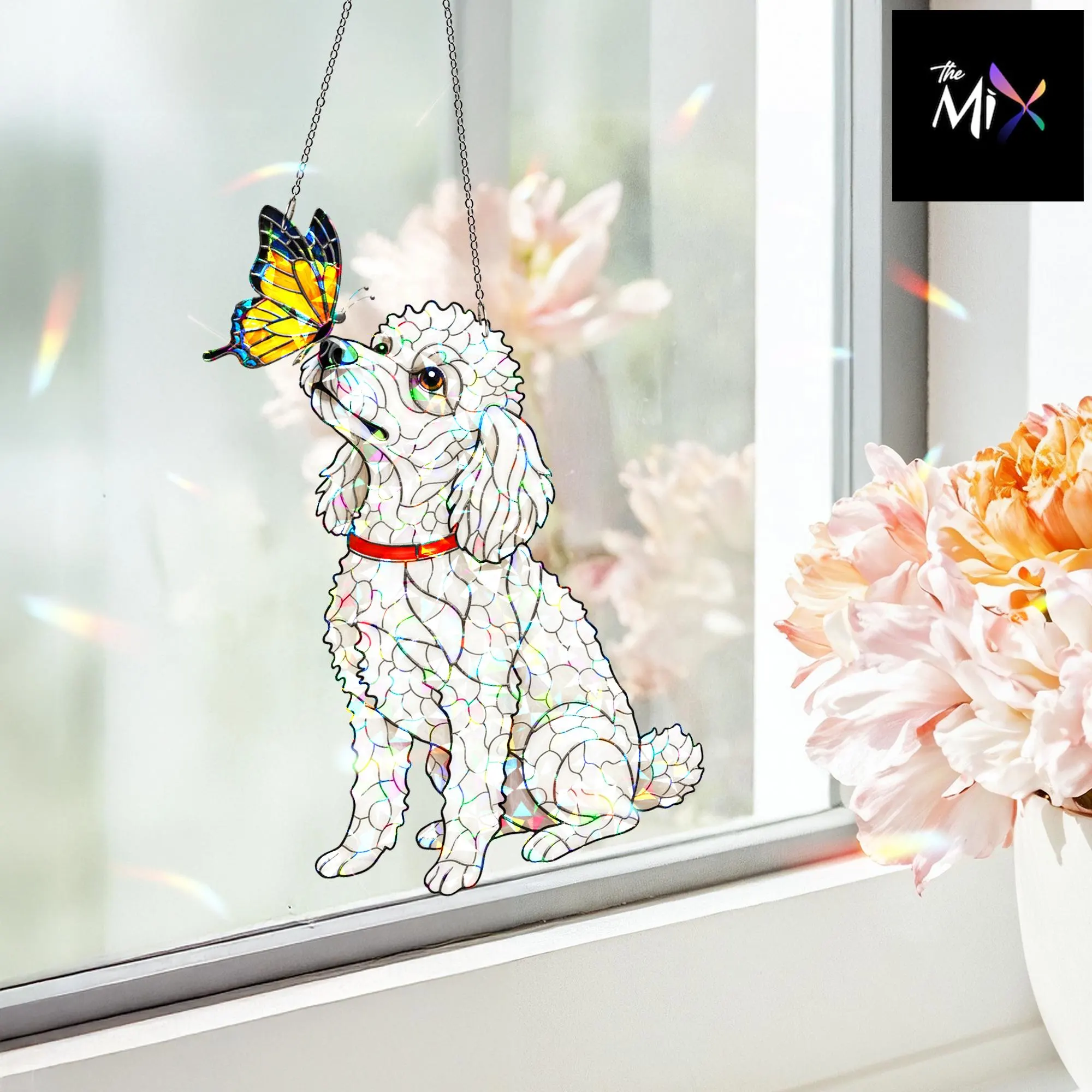 Poodle Dog Hologram Suncatcher, Dog Window Hanging Decor with Butterfly, Pet Lover Gift, Light Catcher Ornament - image 4