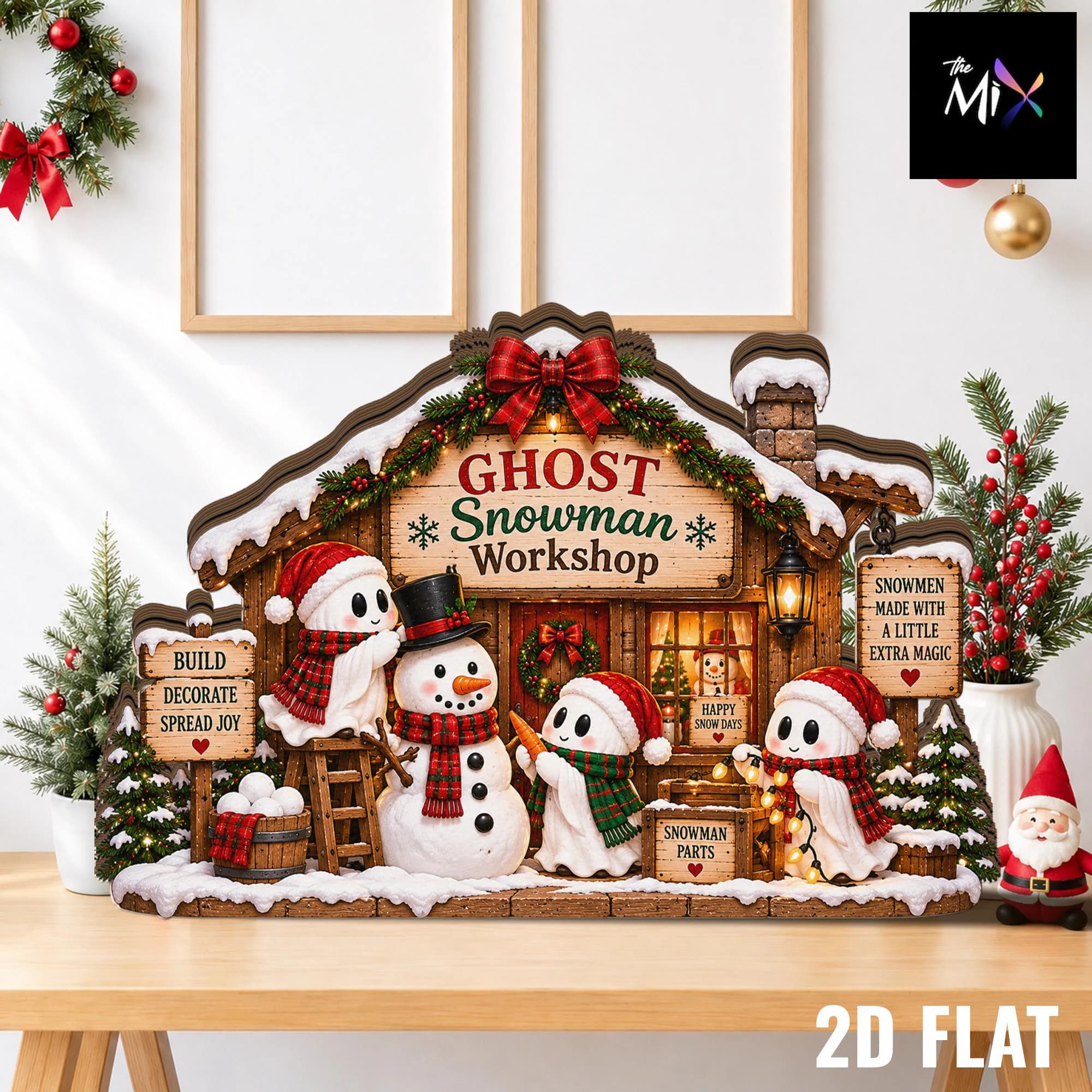 Ghost Snowman Workshop Christmas Wooden Block, Christmas Snowman Sign, Holiday Winter Shelf Decor, Cozy Christmas Home Decor - image 4