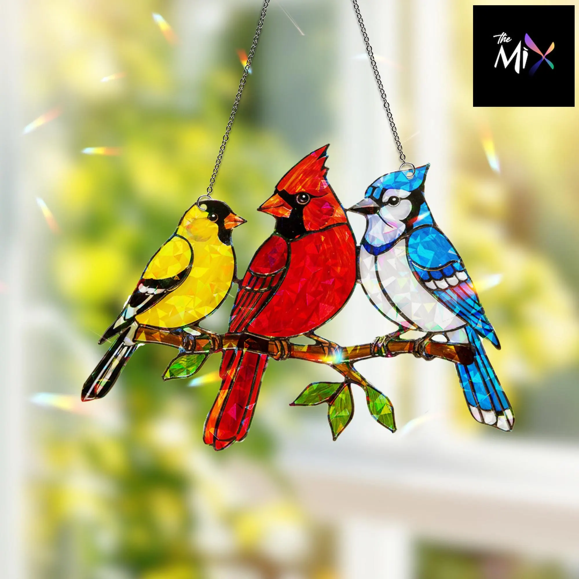 Cardinal Blue Jay Goldfinch Hologram, Rustic Bird Window Hanging, Unique Home Decor, Gift For Her - image 3