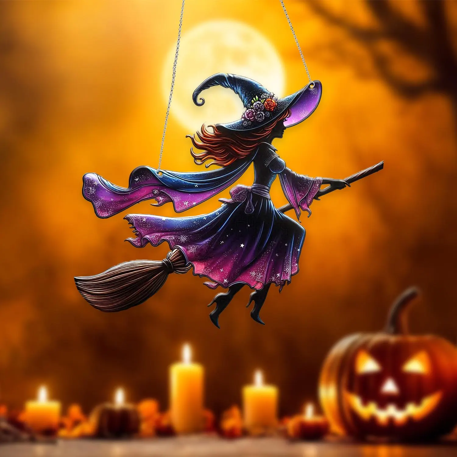 Witch on Broom Acrylic Window Hanging, Witch Halloween Decorations, Witchy Window Hanging, Halloween Gifts for Her - image 4