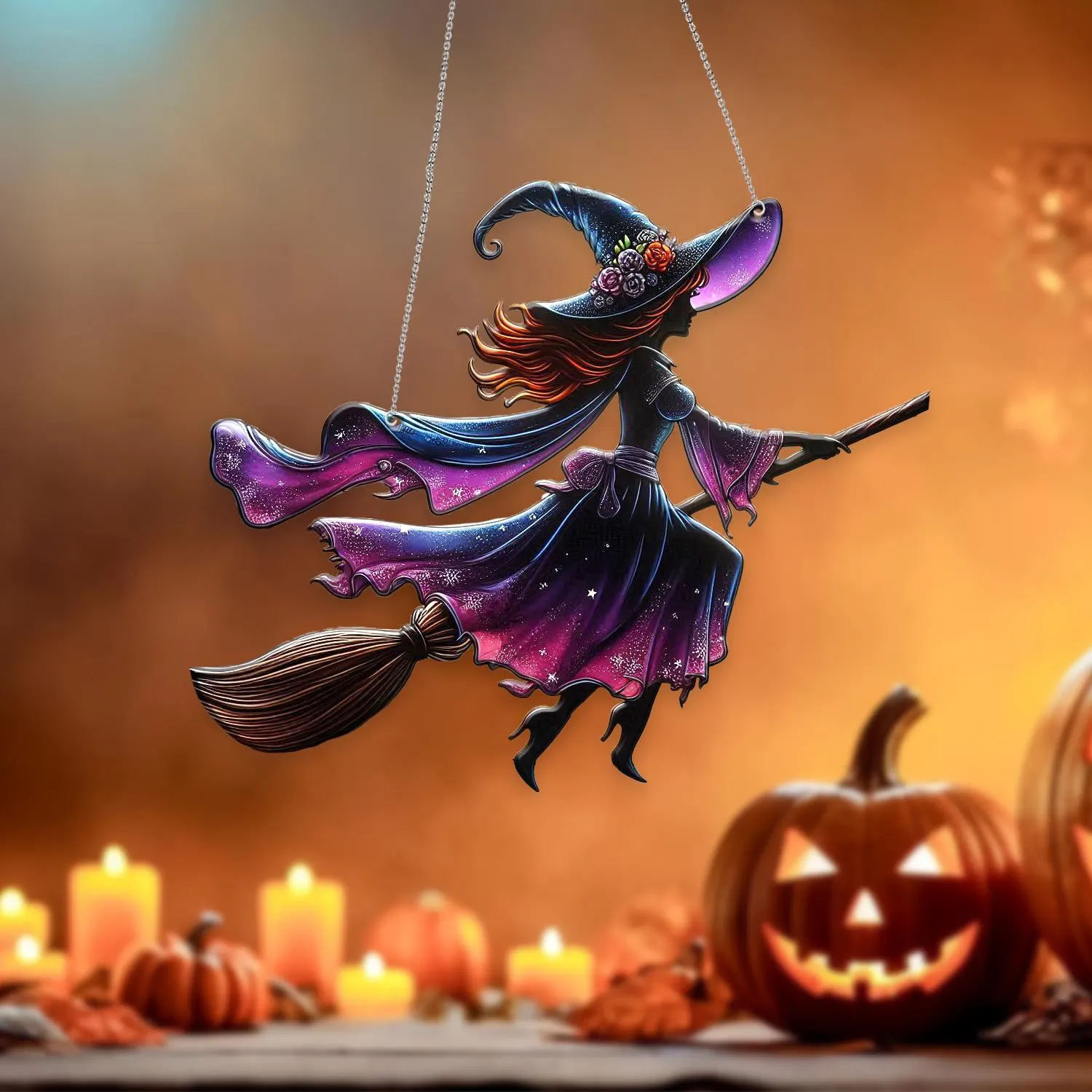 Witch on Broom Acrylic Window Hanging, Witch Halloween Decorations, Witchy Window Hanging, Halloween Gifts for Her - image 3