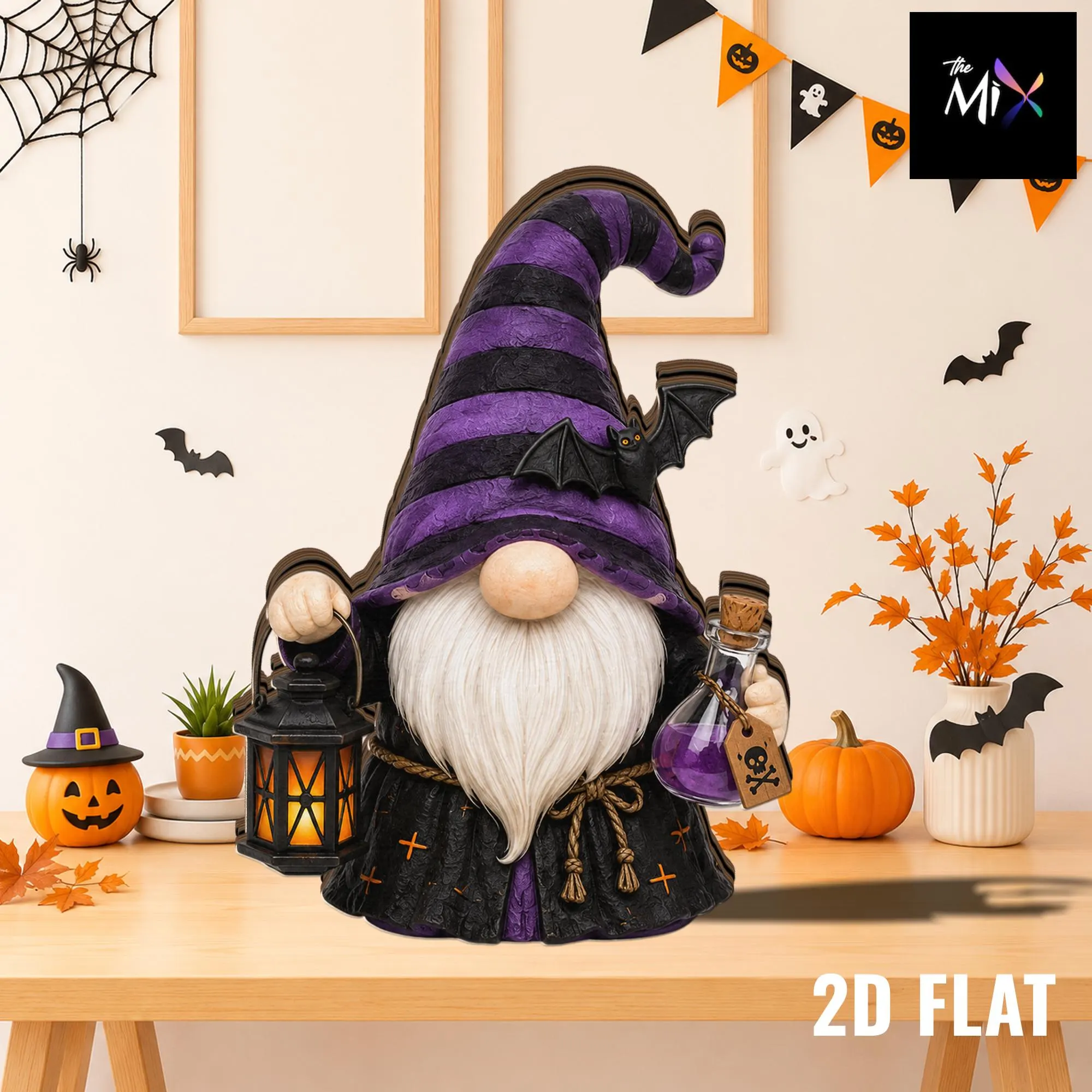 Halloween Gnome Wooden Block Set, Spooky Witch Pumpkin Ghost Wizard Decoration - image 4