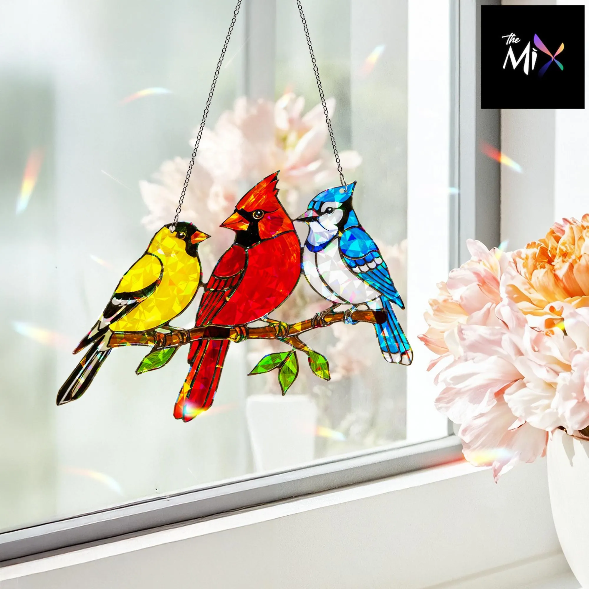 Cardinal Blue Jay Goldfinch Hologram, Rustic Bird Window Hanging, Unique Home Decor, Gift For Her - image 4