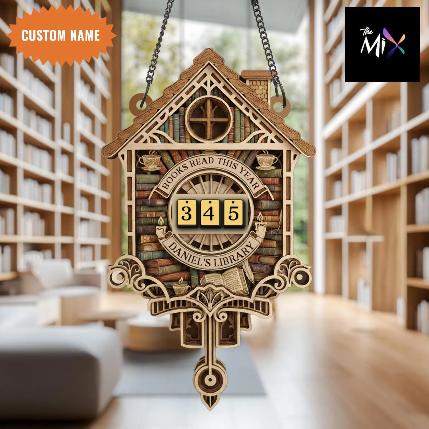 Personalized Wooden Book Tracker Clock, Library Decor - image 4
