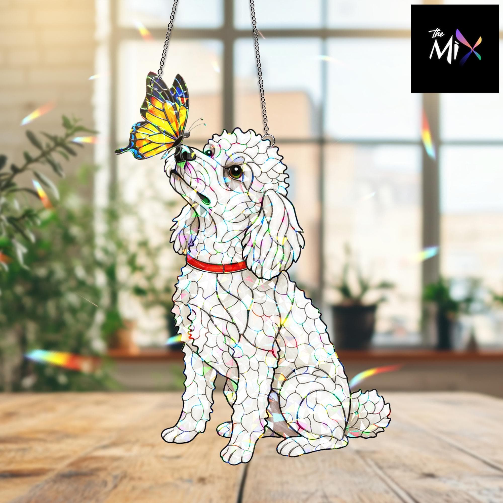Poodle Dog Hologram Suncatcher, Dog Window Hanging Decor with Butterfly, Pet Lover Gift, Light Catcher Ornament - image 3