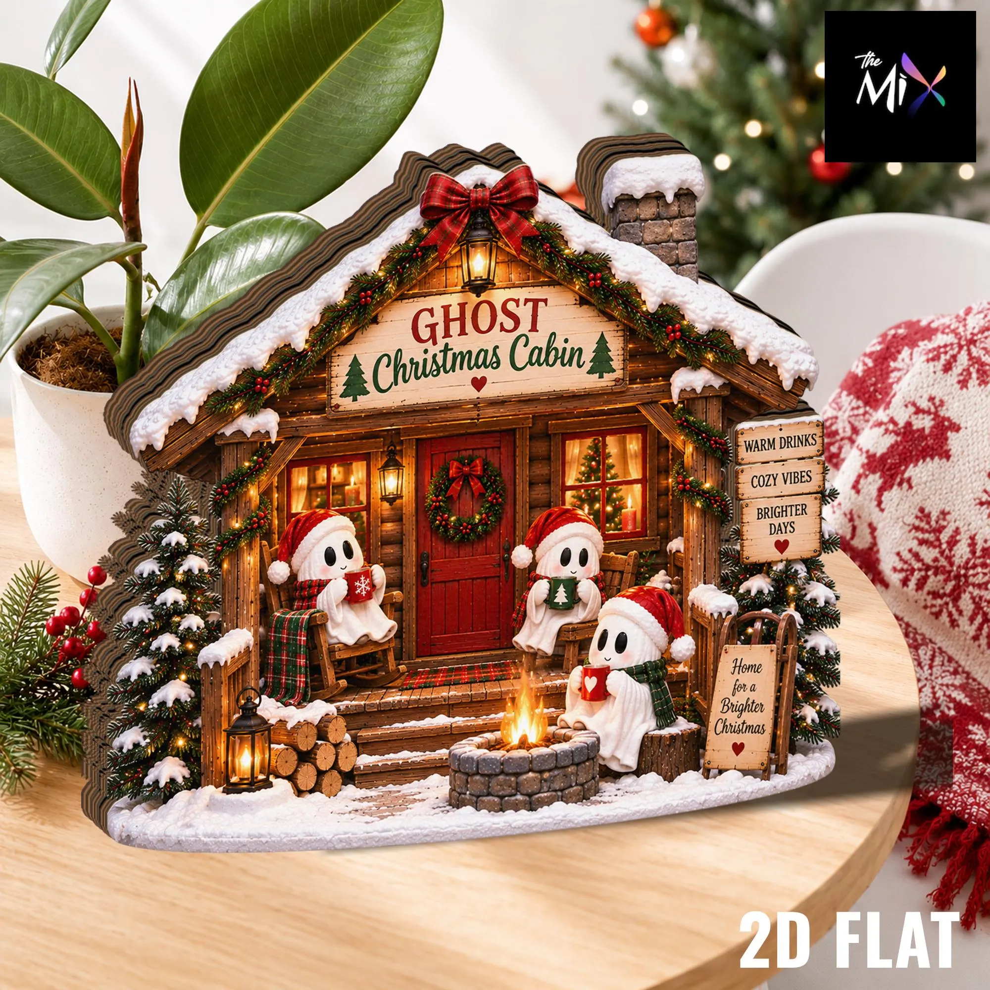 Ghost Christmas Cabin Wooden Block, Cozy Winter Cabin Sign, Holiday Ghost Decor, Christmas Shelf Decor, Christmas Home Sign - image 4