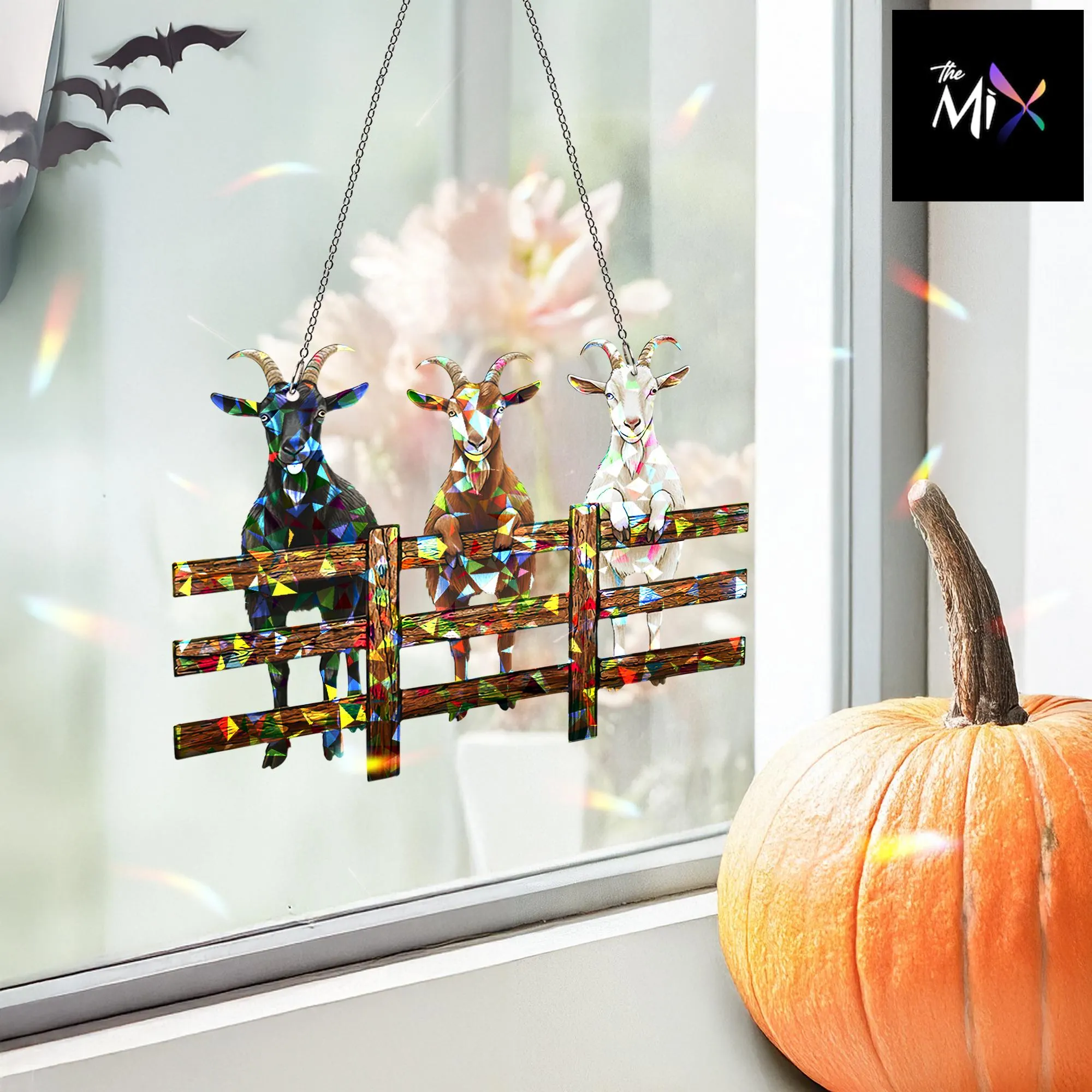 Three Goats Hologram Window Decor, Farm Animal Suncatcher, Rustic Fence, Country Home Decor Gift - image 4