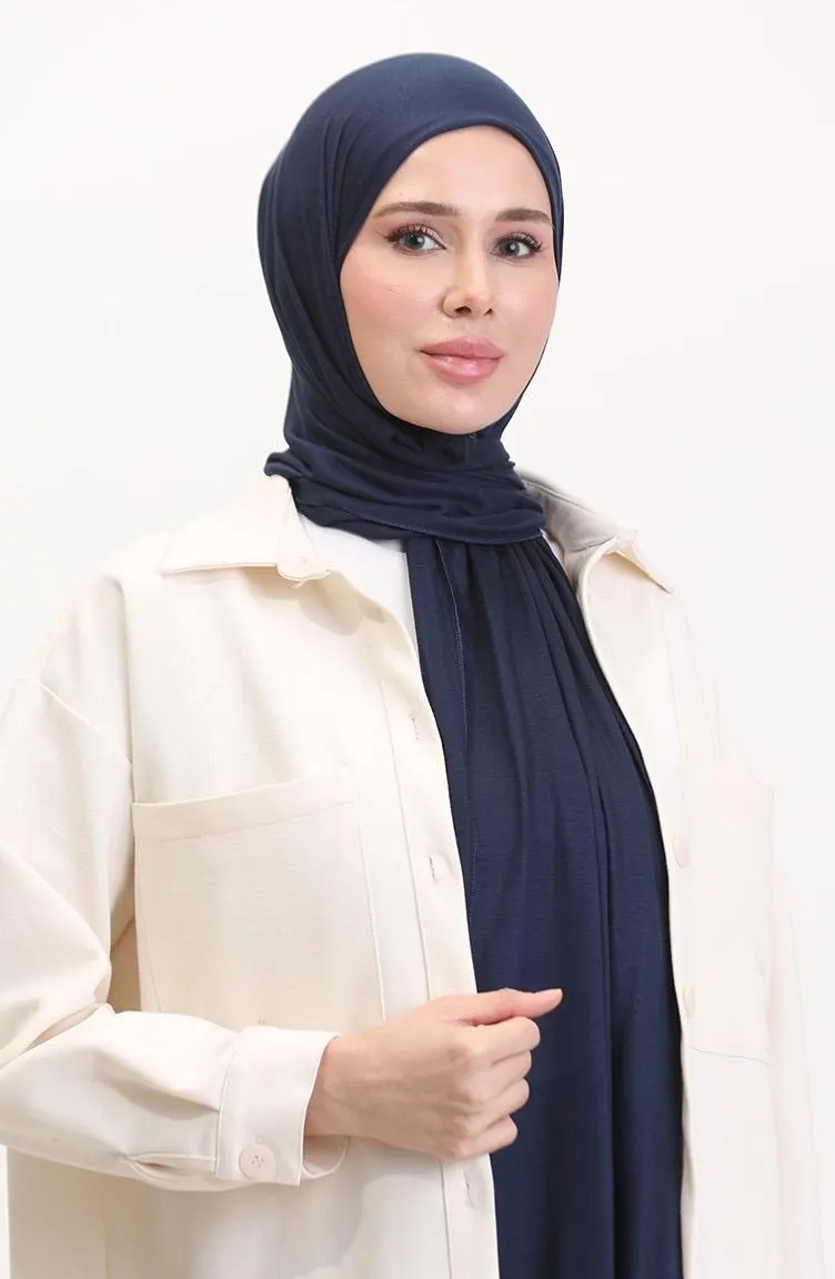 Navy Jersey Hijab: Beginner-Friendly, Soft & Stretchy, Made in Turkey