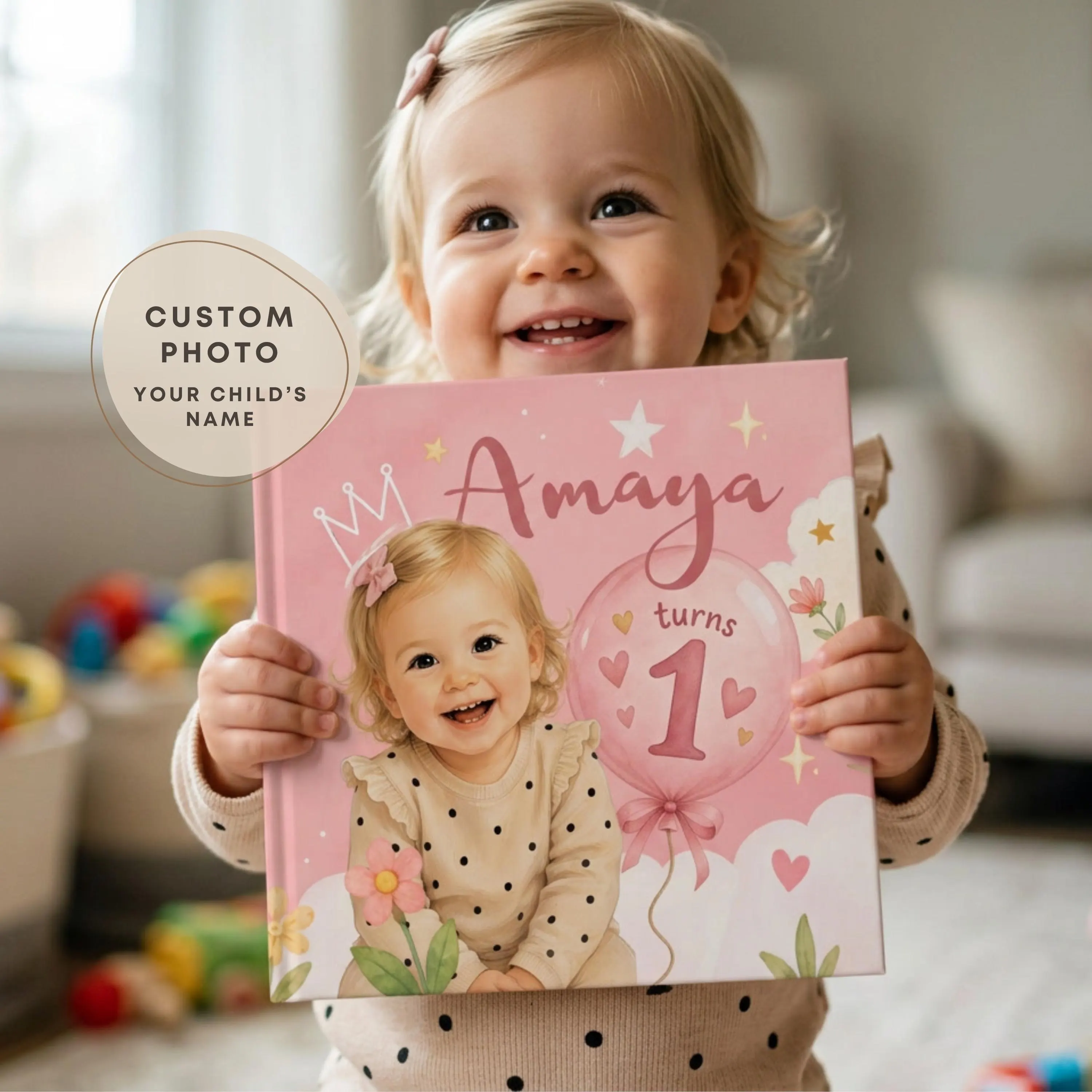 First Birthday Book for Girls with Real Photo | Custom Face & Name Storybook | Muslim Toddler Gift | Personalized Children's Story Book