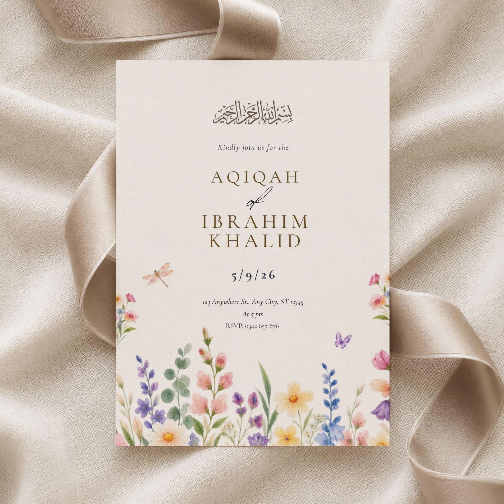 Wildflower Aqiqah Invitation | Bismillah Calligraphy Canva Template | Boho Garden Party Invite - image 4