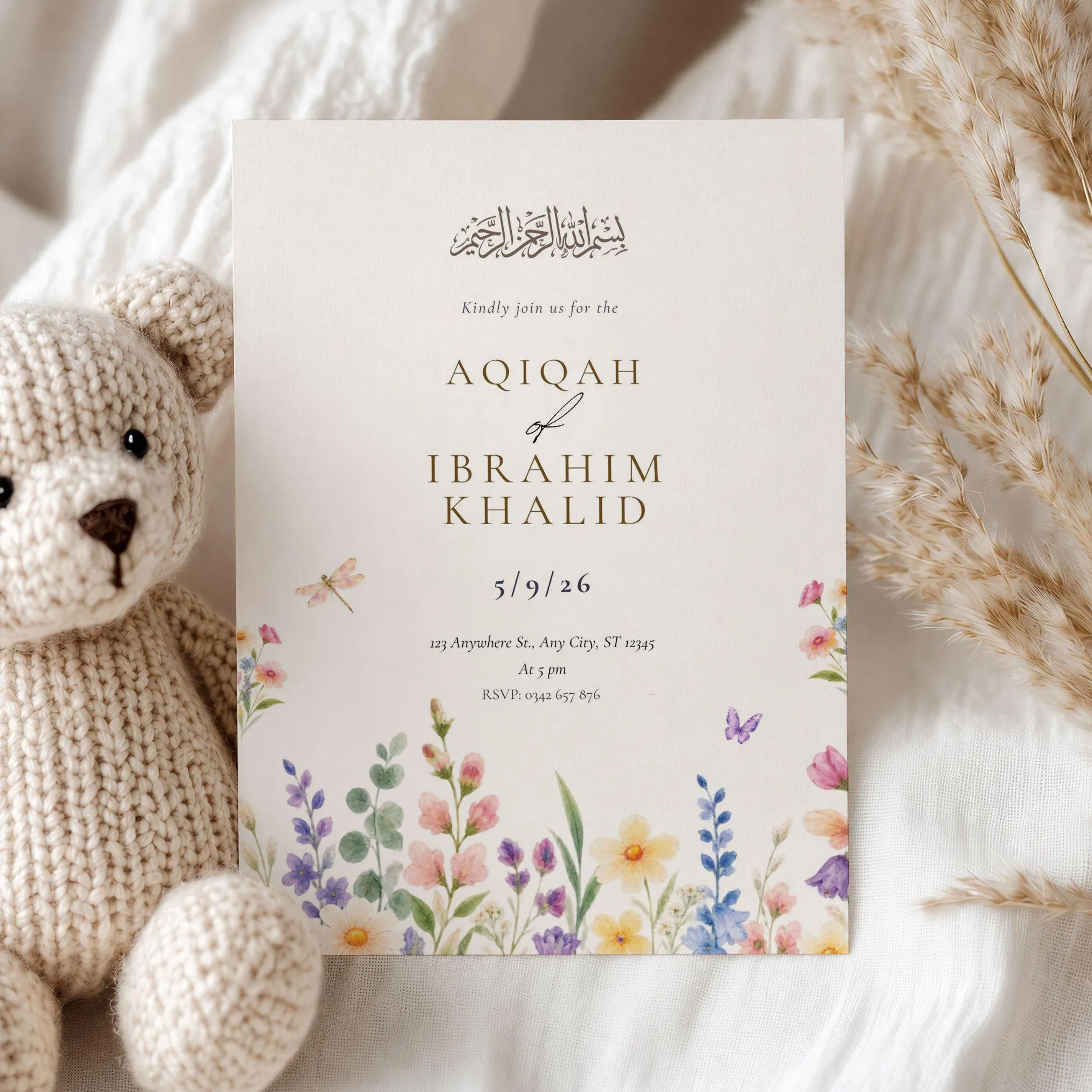 Wildflower Aqiqah Invitation | Bismillah Calligraphy Canva Template | Boho Garden Party Invite - image 3