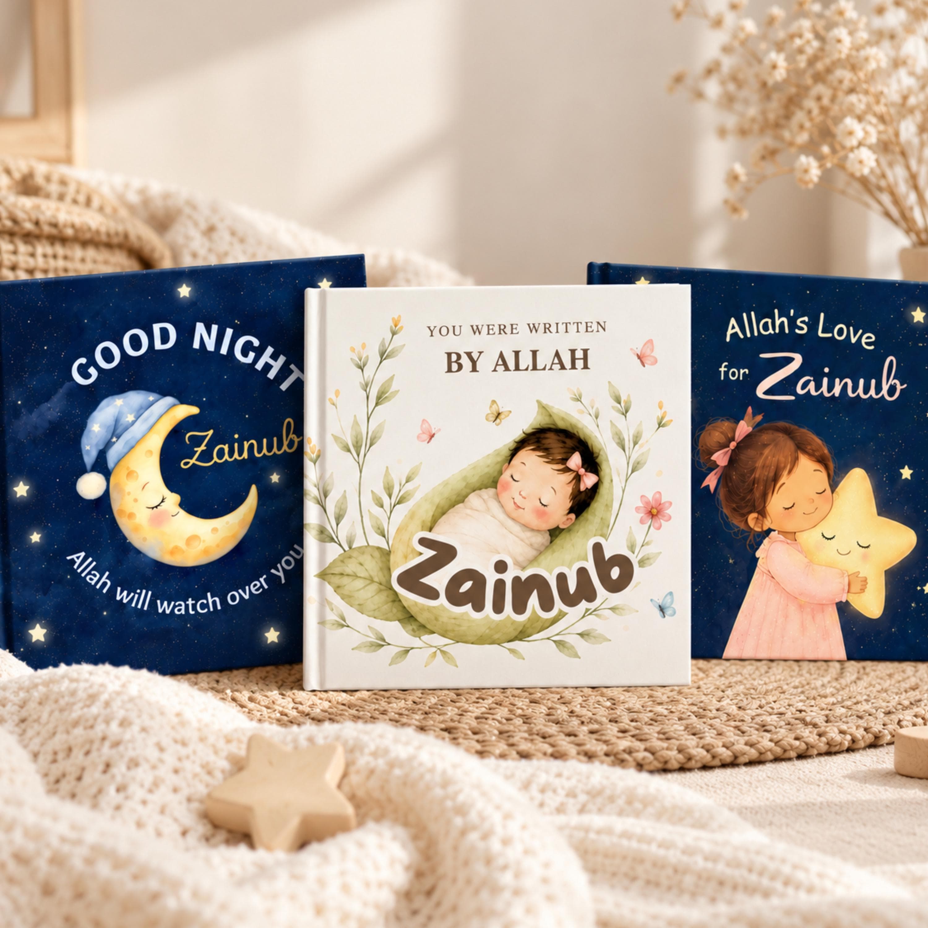 Personalized Islamic Book Set for Girls | 3 Name Storybooks: Bedtime, Allah's Love, Newborn | Aqiqah Gift - image 3