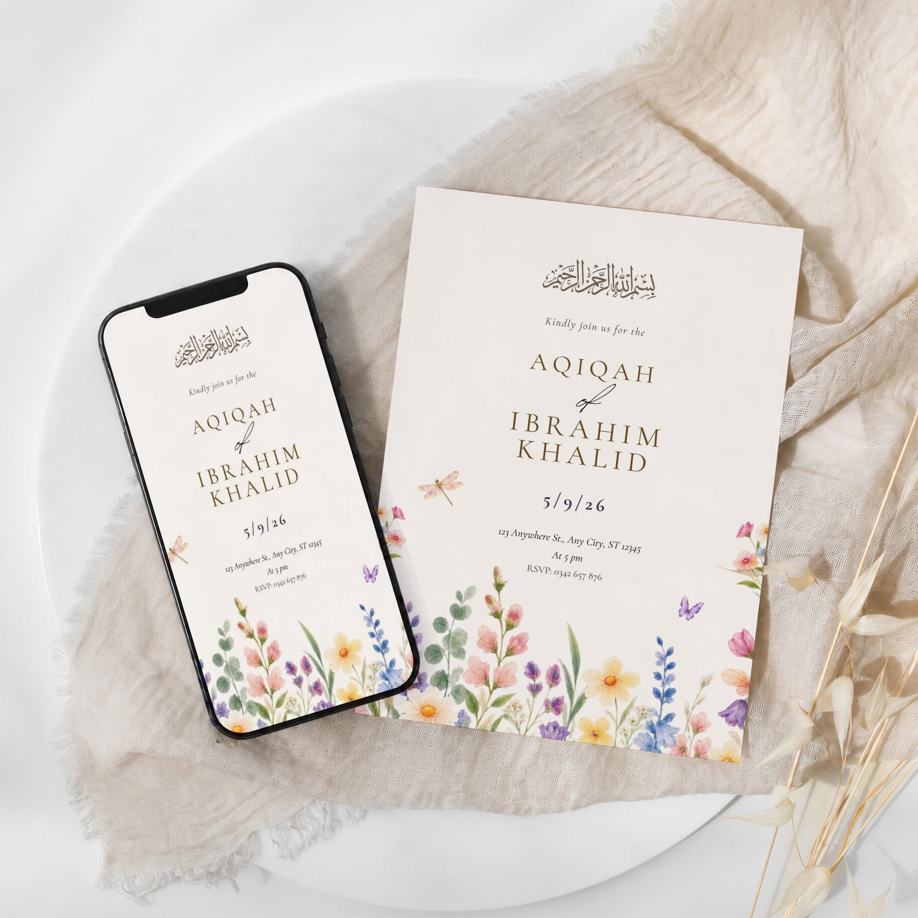Wildflower Aqiqah Invitation | Bismillah Calligraphy Canva Template | Boho Garden Party Invite - image 5