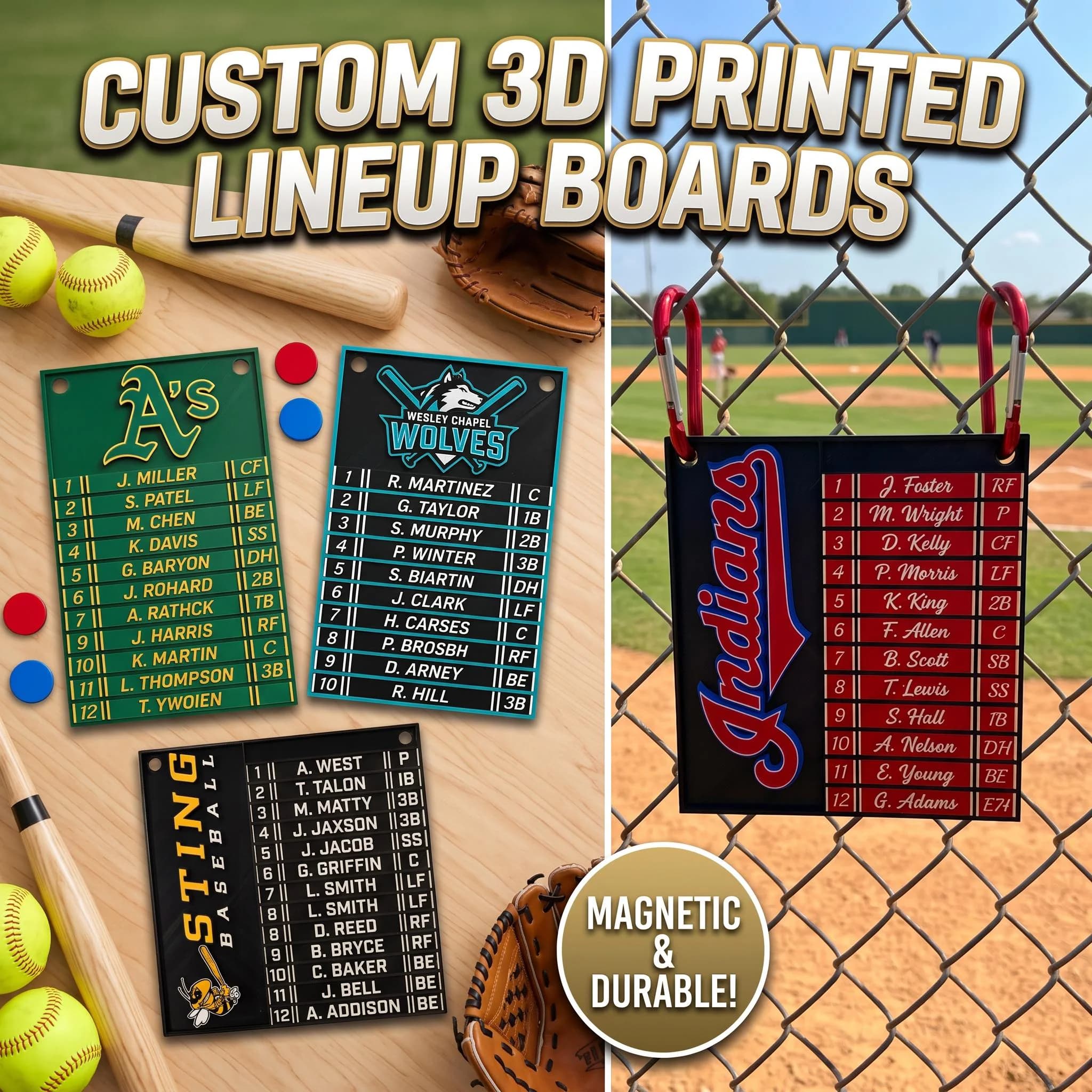 Custom Magnetic Dugout Lineup Board - 3D Printed for YOUR Team!