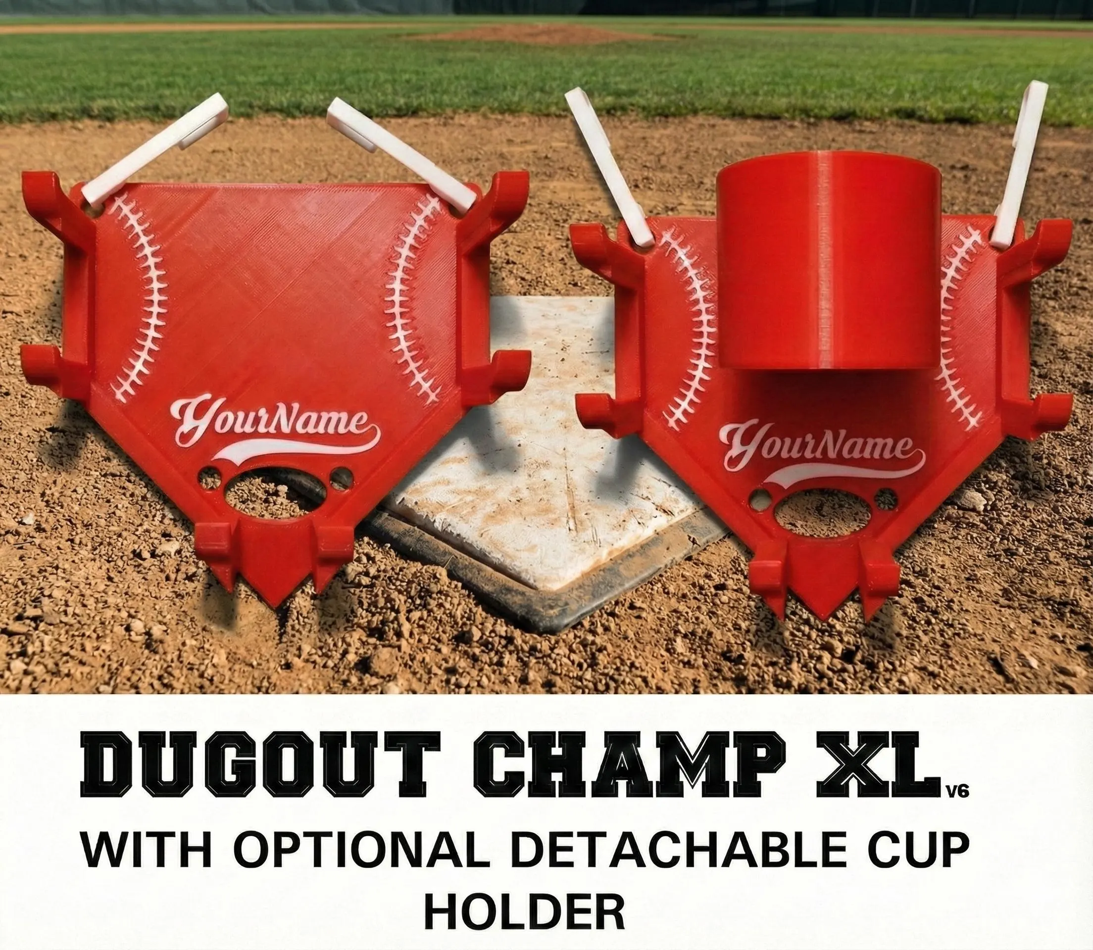 Personalized Dugout Champ Baseball/Softball Fence Caddy Organizer with Attachable Cup Holder