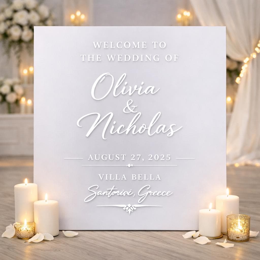Custom Acrylic Wedding Welcome Sign – 3D Name, Modern Ceremony