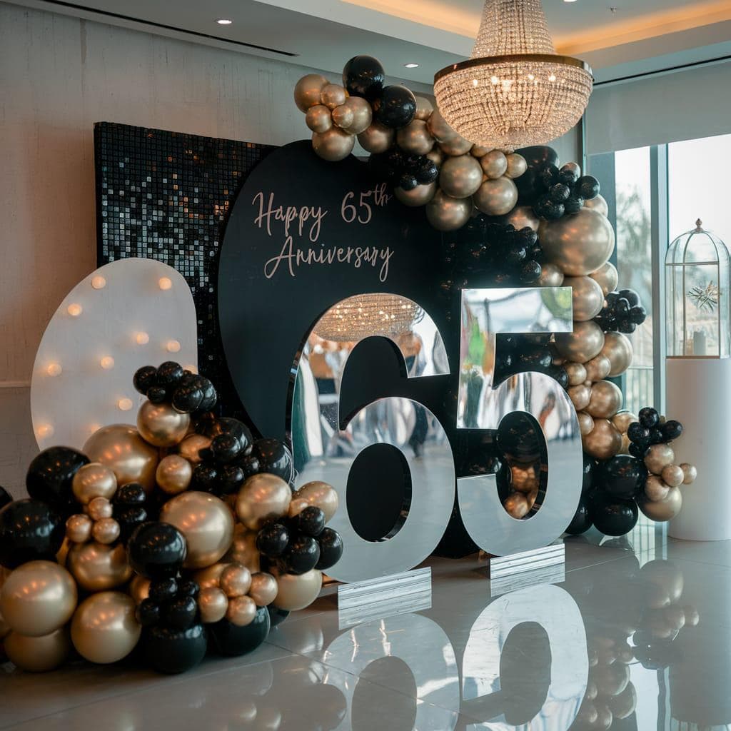 35-inch tall silver mirror acrylic number 30 for birthday parties shown next to smiling woman for