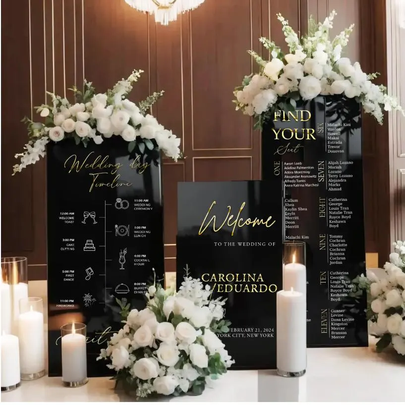 Black Acrylic Wedding Sign Bundle – Seating Chart & Welcome Sign