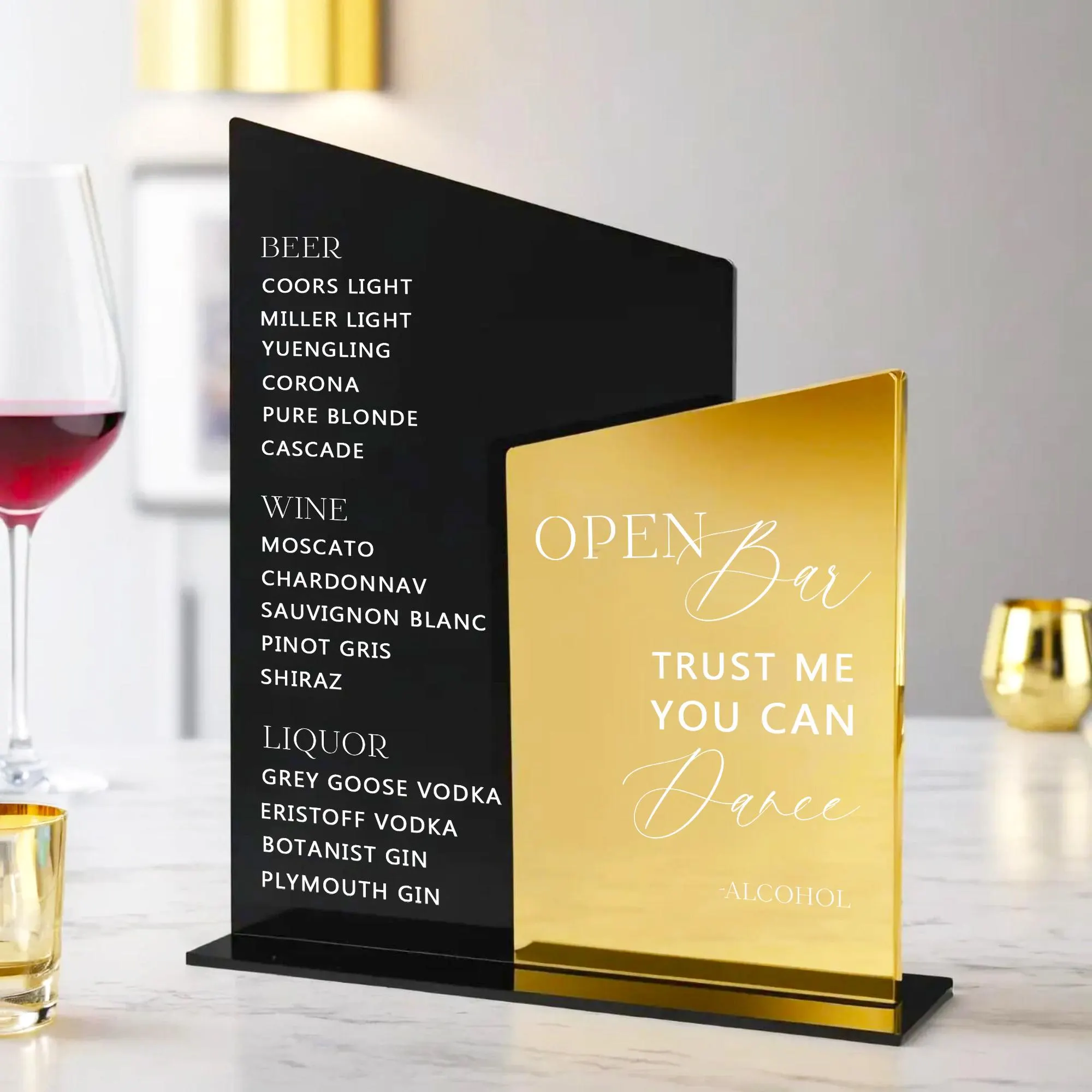 Black and Gold Mirror Wedding Bar Menu Sign, Signature Drinks - image 3