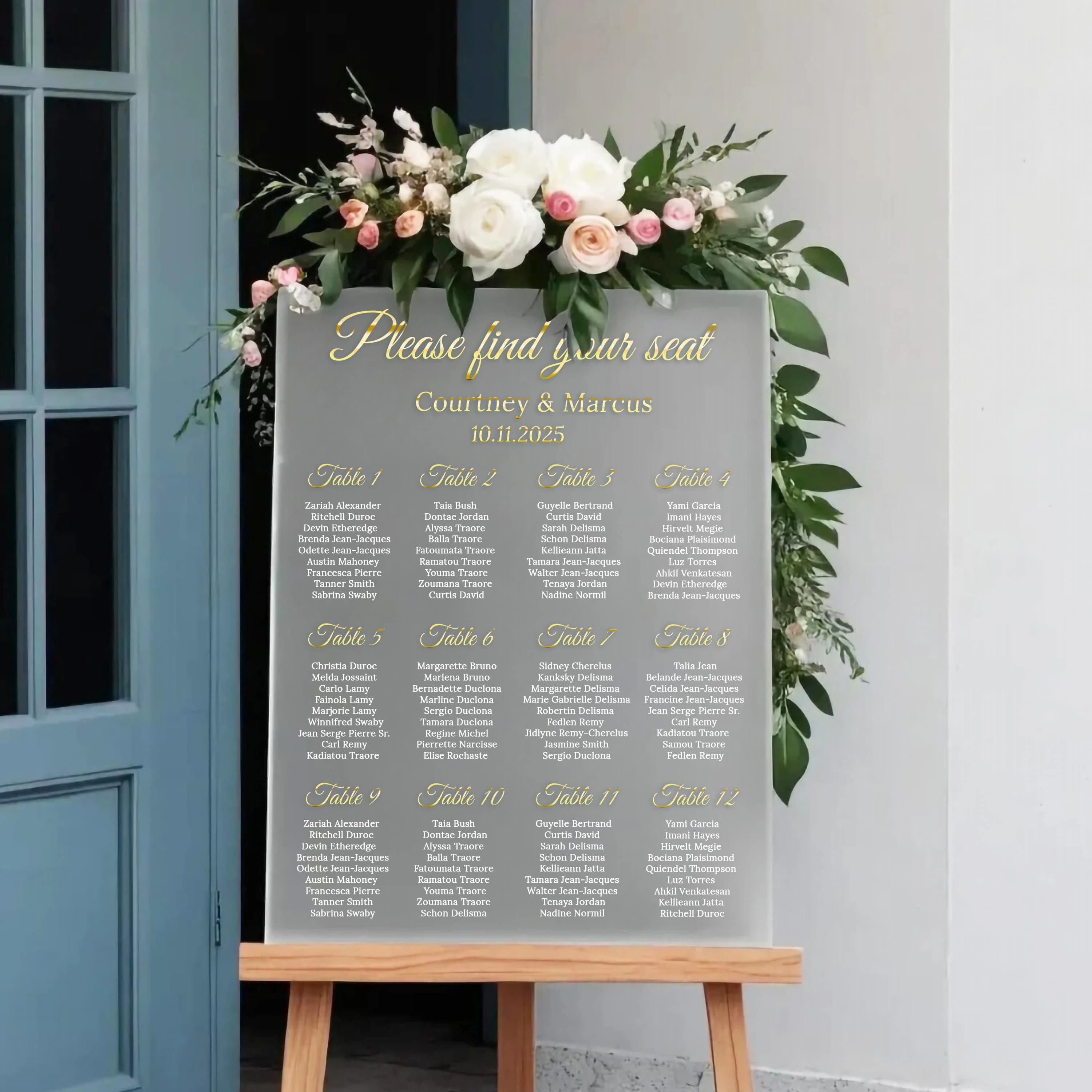 Frosted Acrylic Wedding Seating Chart – Modern Elegant Decor