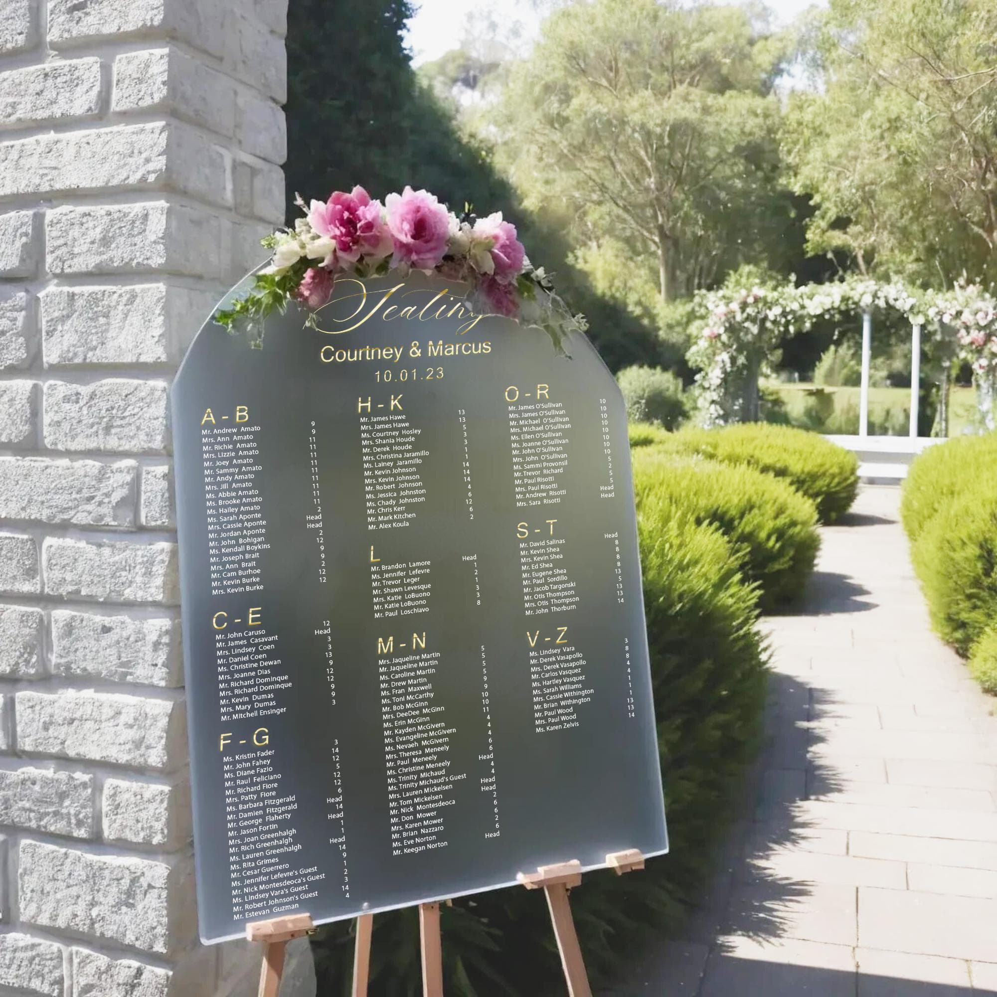Frosted Acrylic Wedding Seating Chart, Custom Elegant Sign