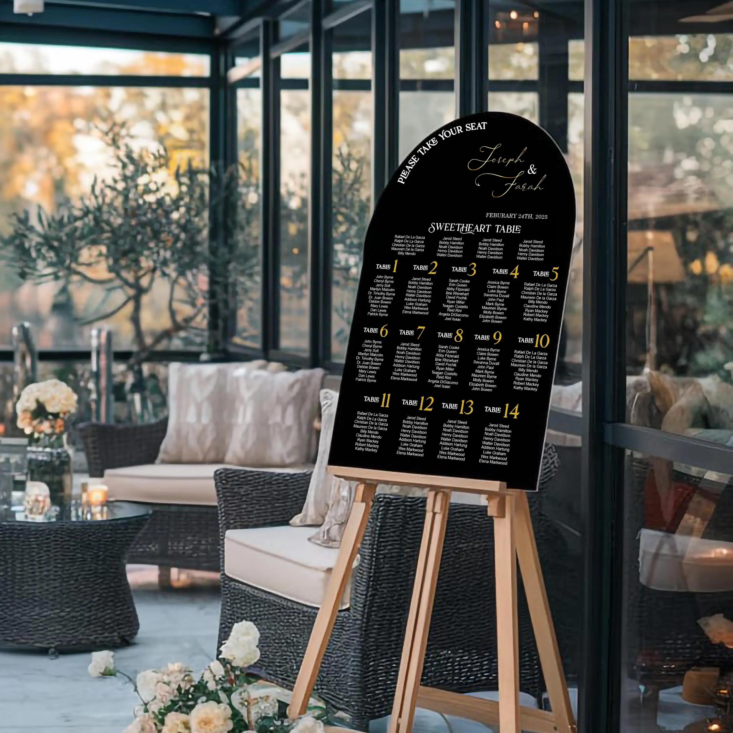 Black Acrylic Arched Wedding Seating Chart, Modern Reception Sign - image 4