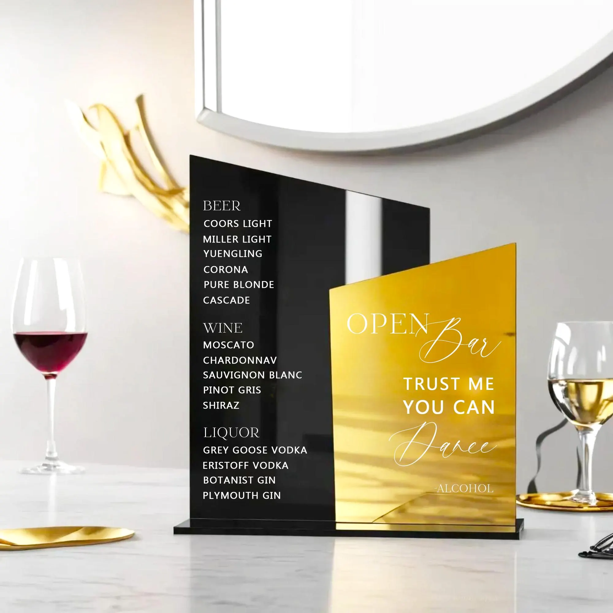 Black and Gold Mirror Wedding Bar Menu Sign, Signature Drinks - image 4