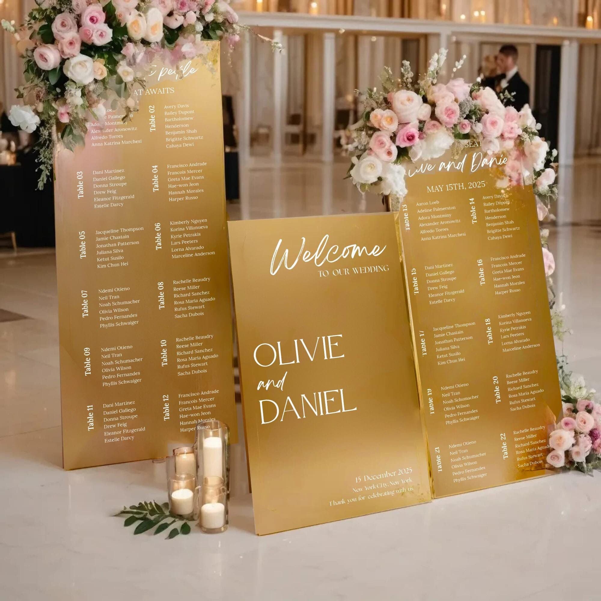 Custom Mirror Wedding Sign – Welcome & Seating Chart