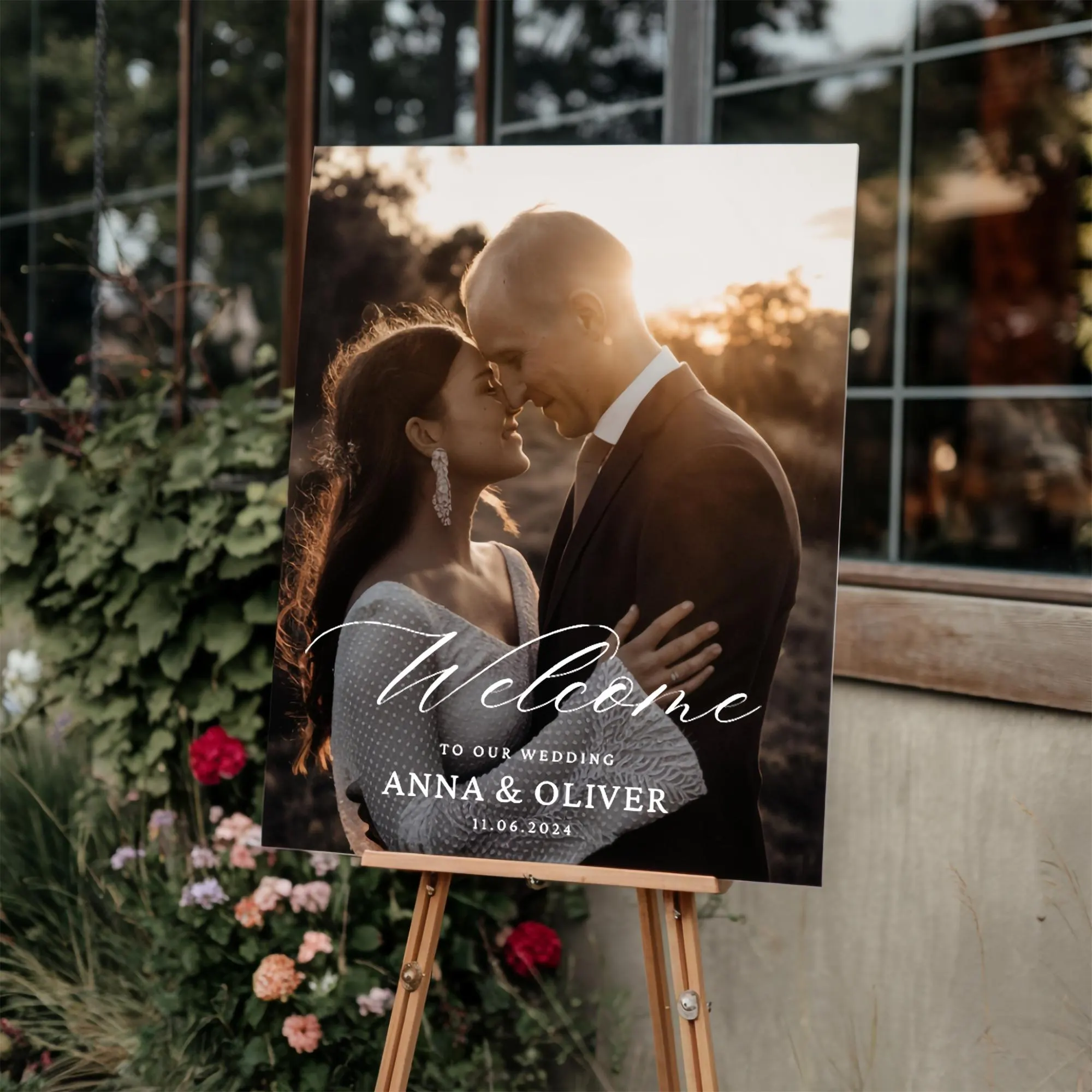 Custom Photo Wedding Welcome Sign, Frosted Acrylic with Mirror Lettering - image 4