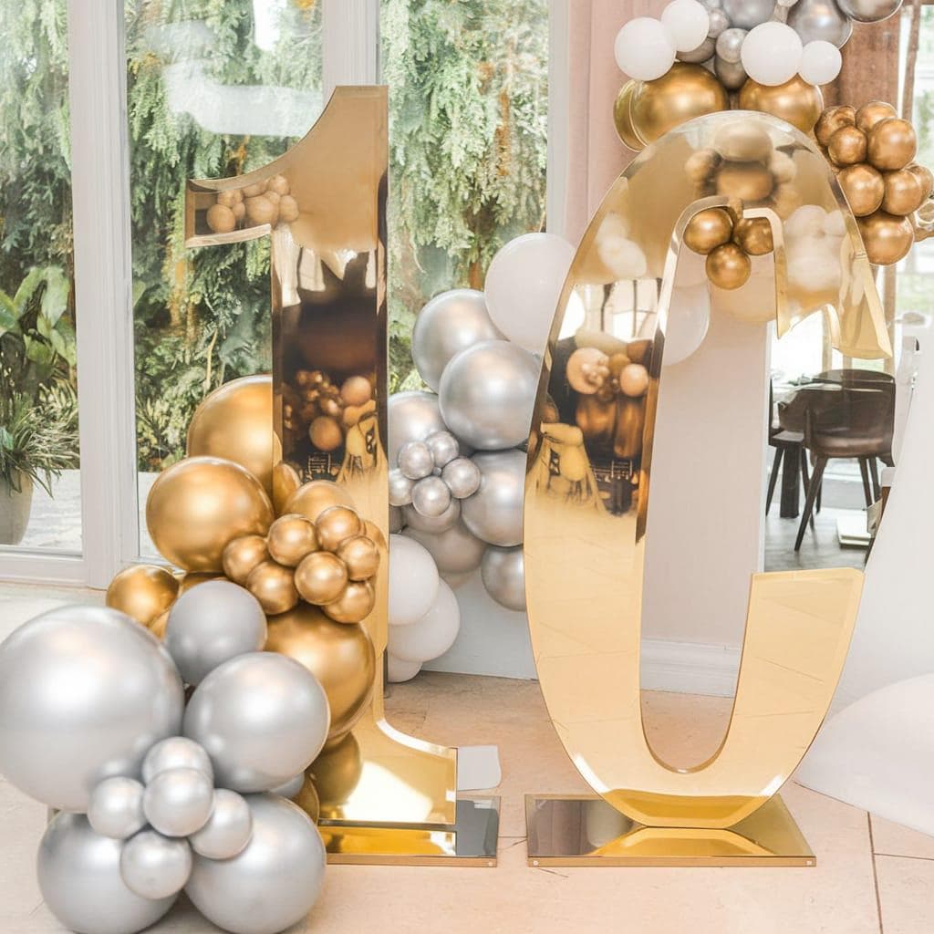 Gold, rose gold, silver, black and white giant floor acrylic letters comparison for event decor