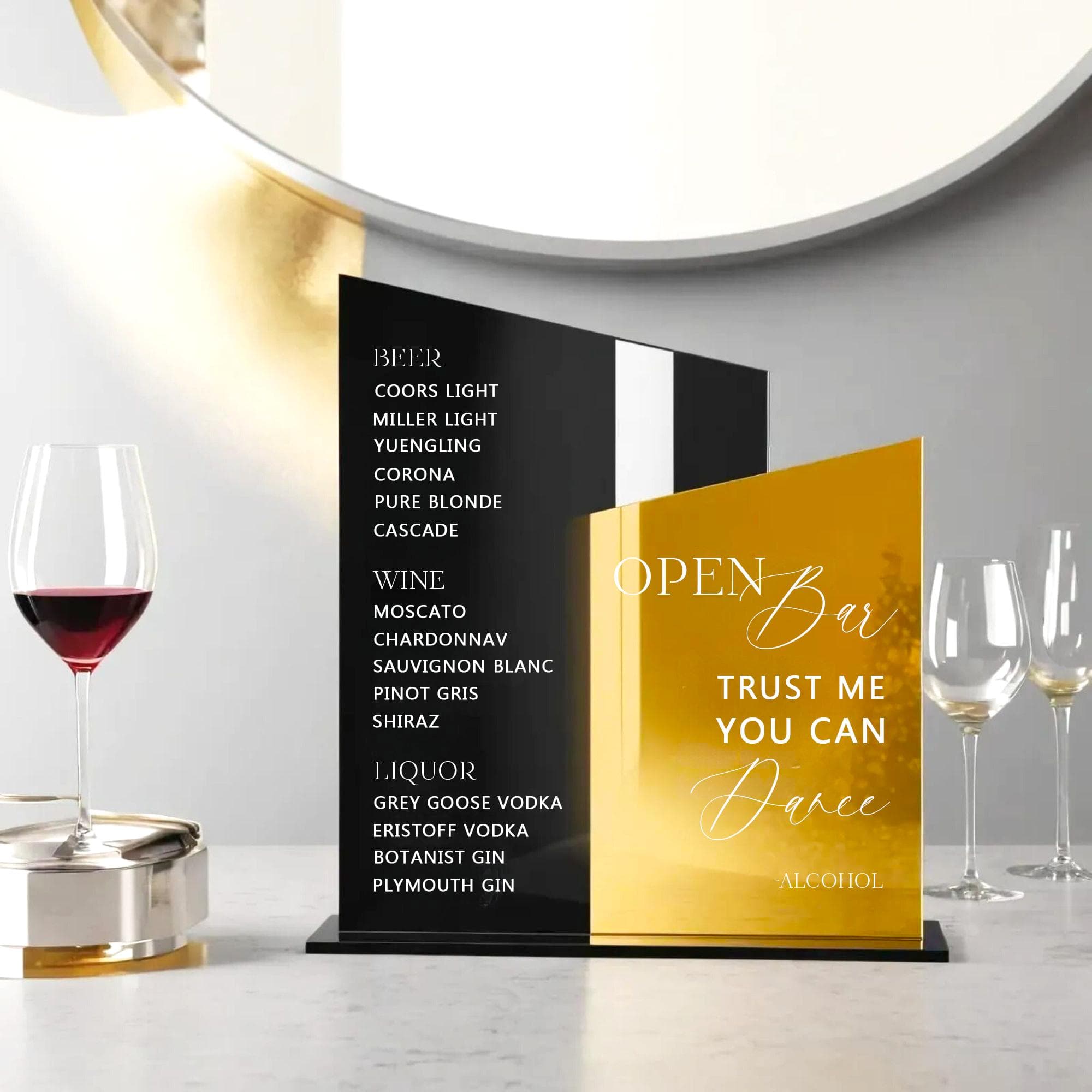 Black and Gold Mirror Wedding Bar Menu Sign, Signature Drinks - image 5
