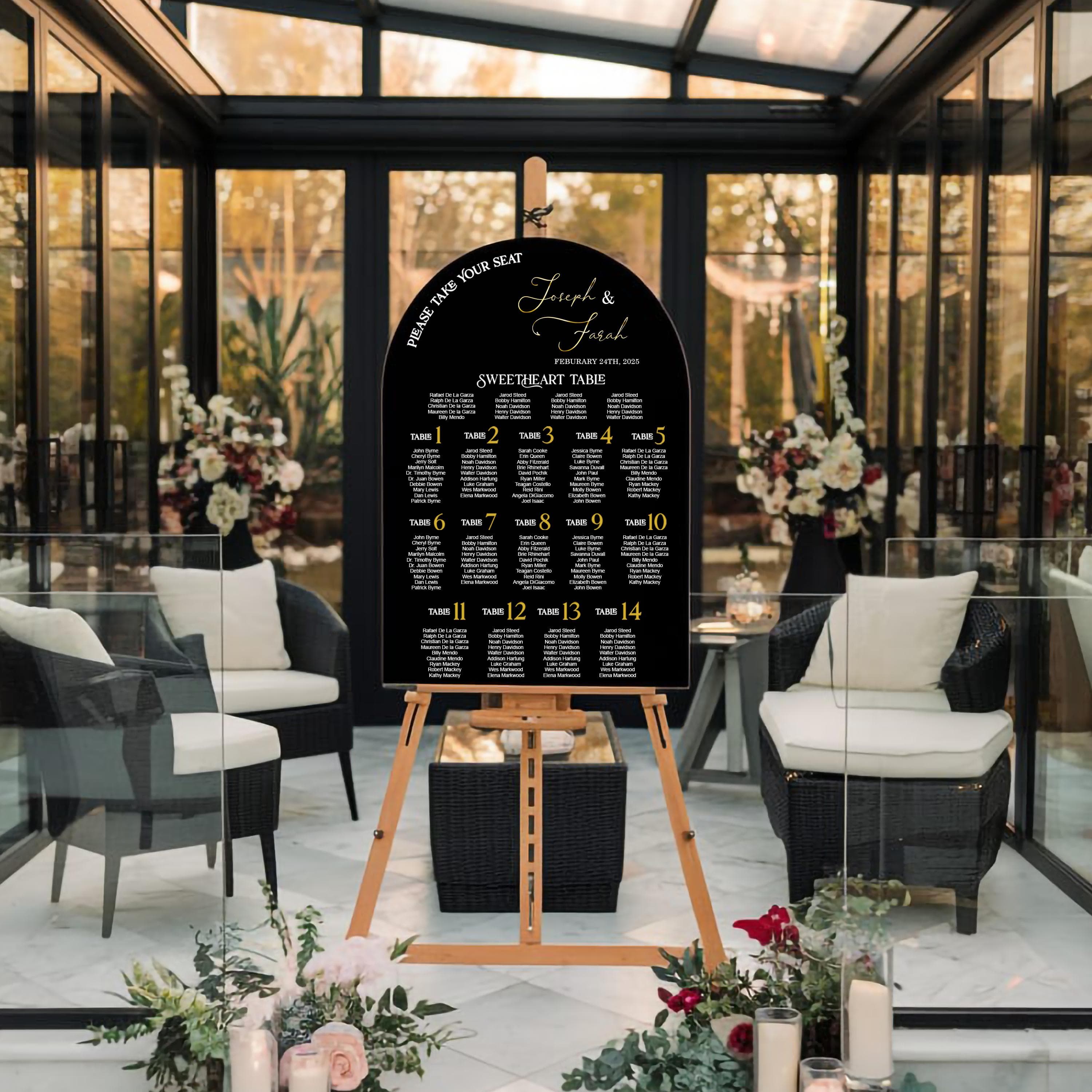 Black Acrylic Arched Wedding Seating Chart, Modern Reception Sign - image 3